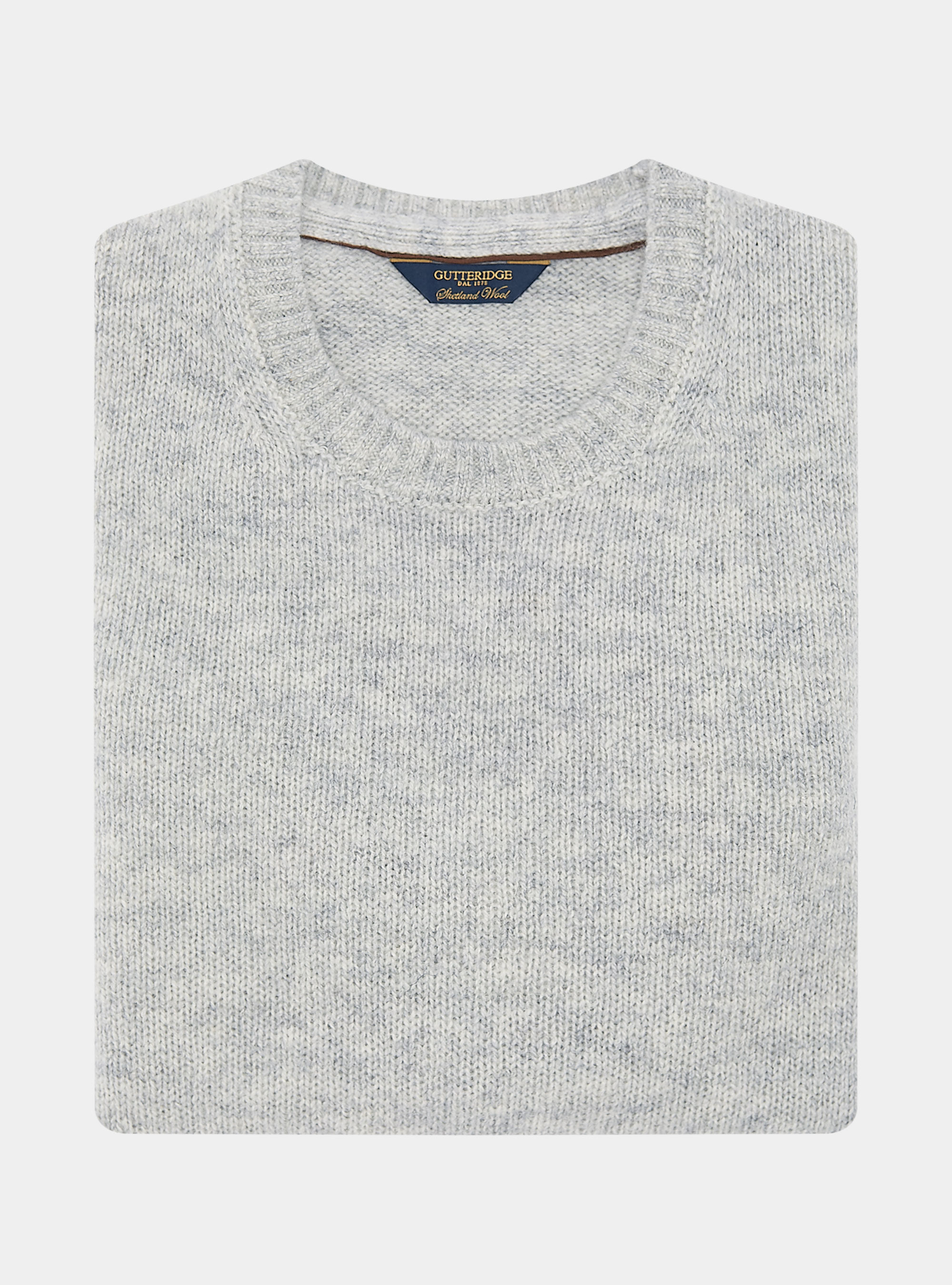 Pure Shetland wool crewneck sweater, LIGHT GREY MELANGE