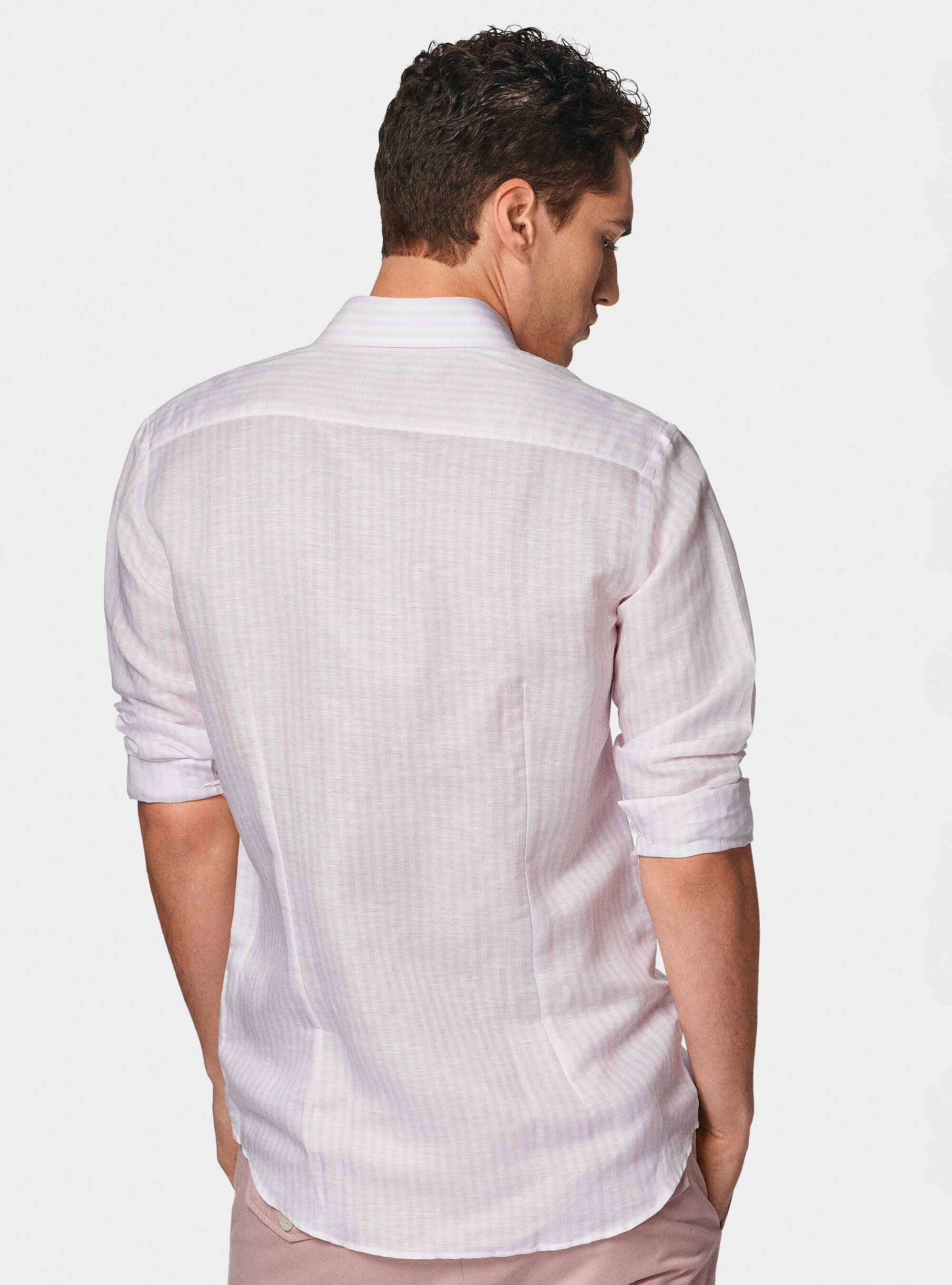 Camicia rigata in misto lino, ROSA