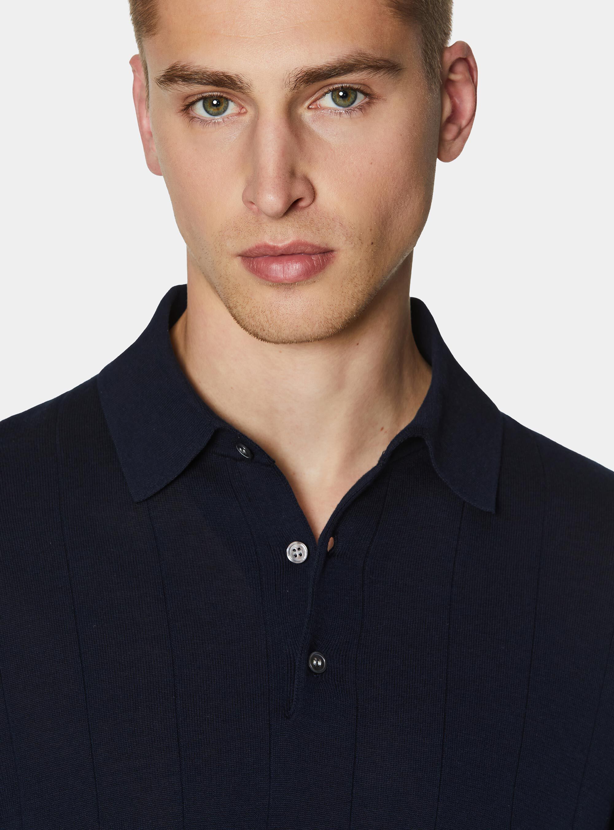 Polo de punto de manga larga, AZUL MARINO