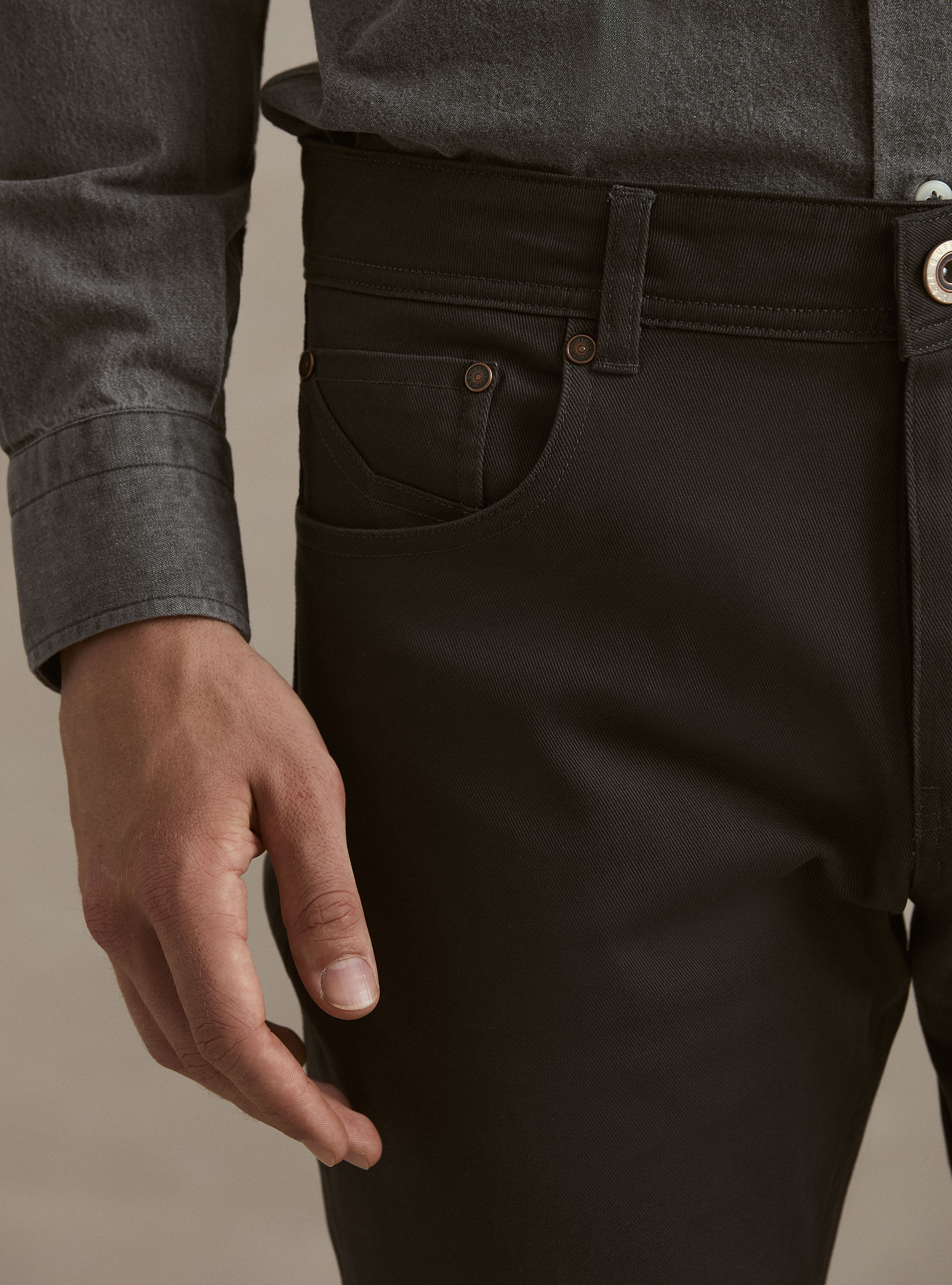 Pantalon 5 poches en m&eacute;lange coton armur&eacute;, ASFALTO 0112C