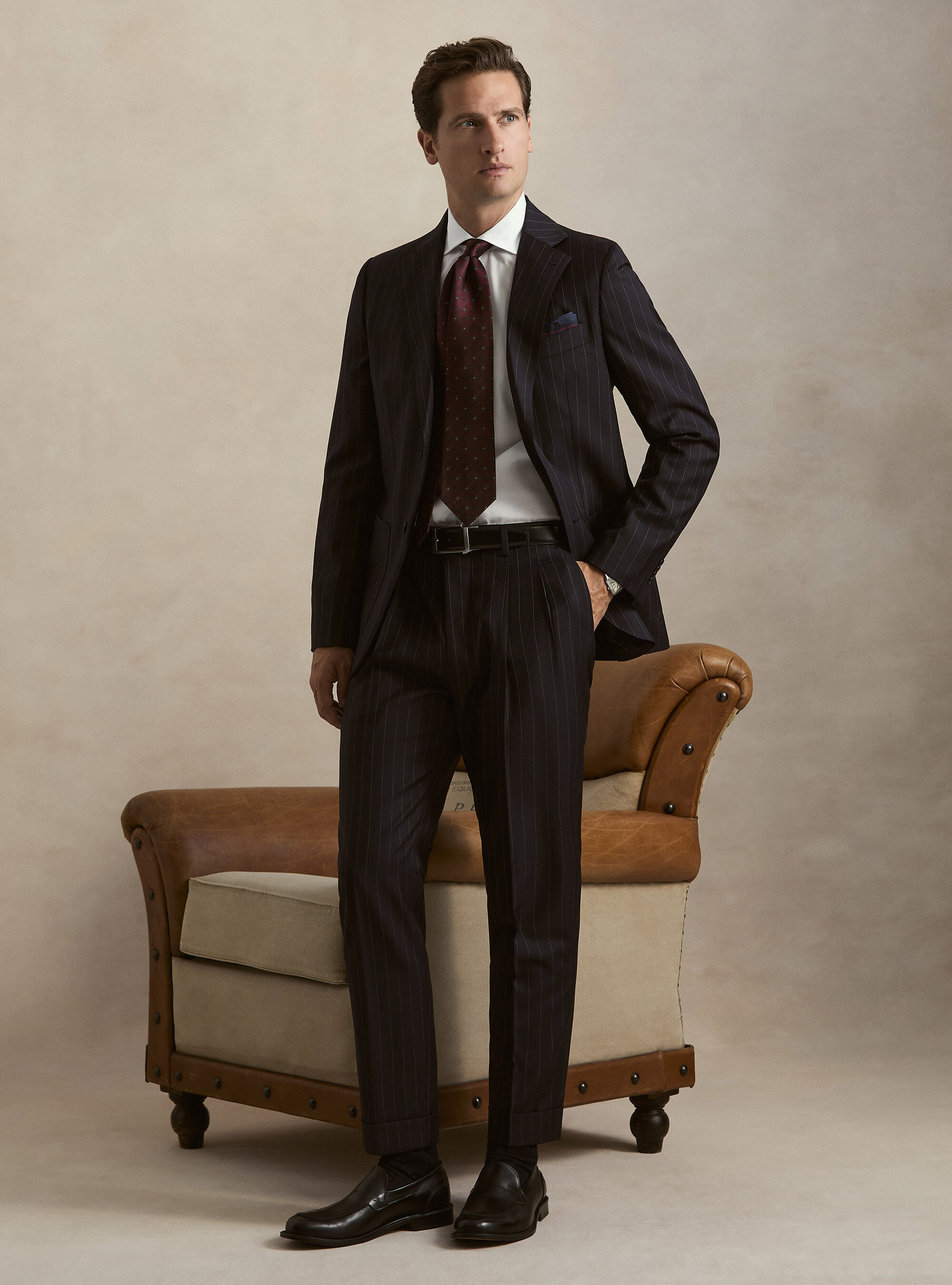 Pantaloni per abito gessato con pince in pura lana Vitale Barberis Canonico, BLU NAVY