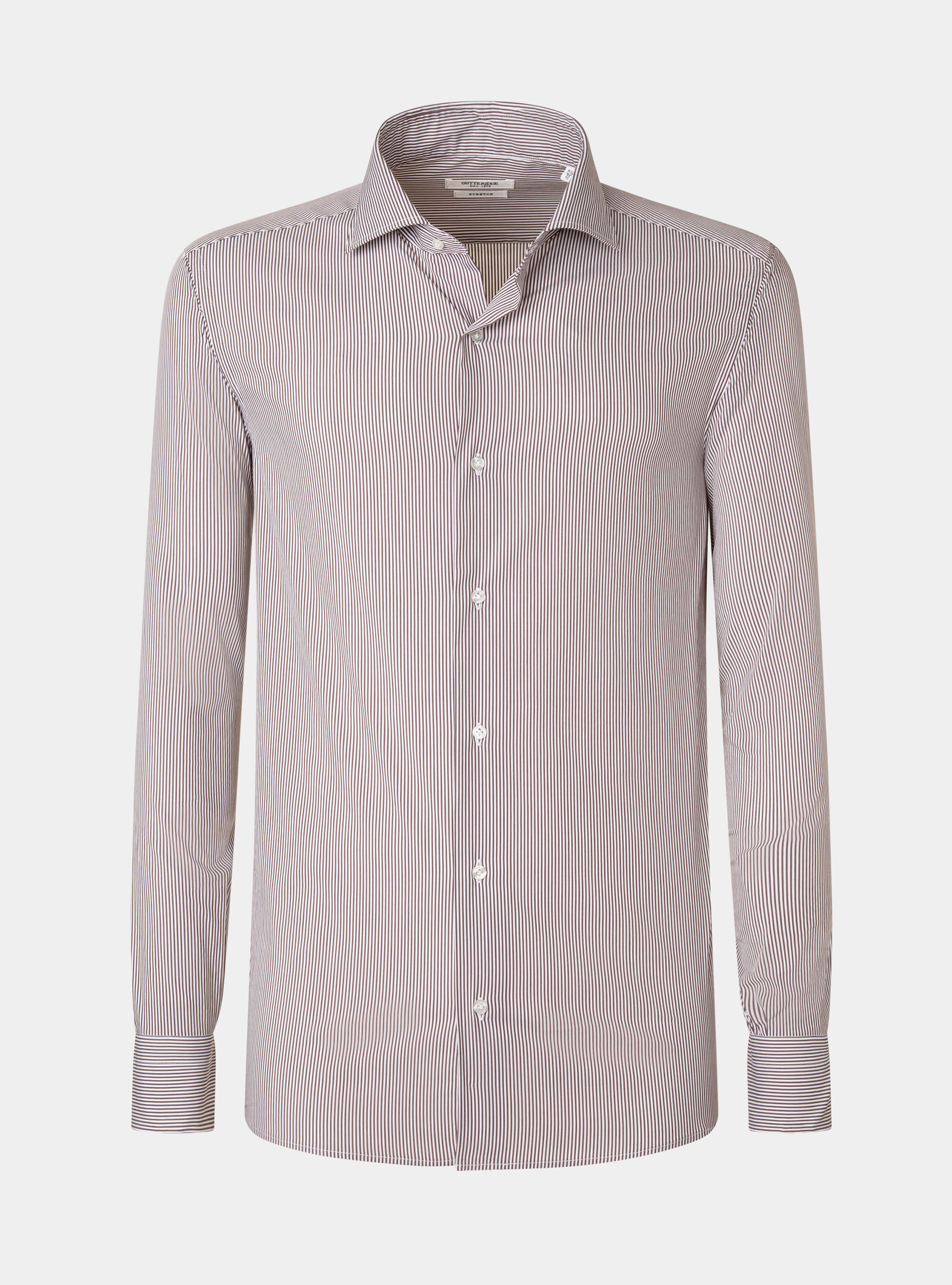 Camicia slim fit in popeline di cotone stretch rigato, MARRONE