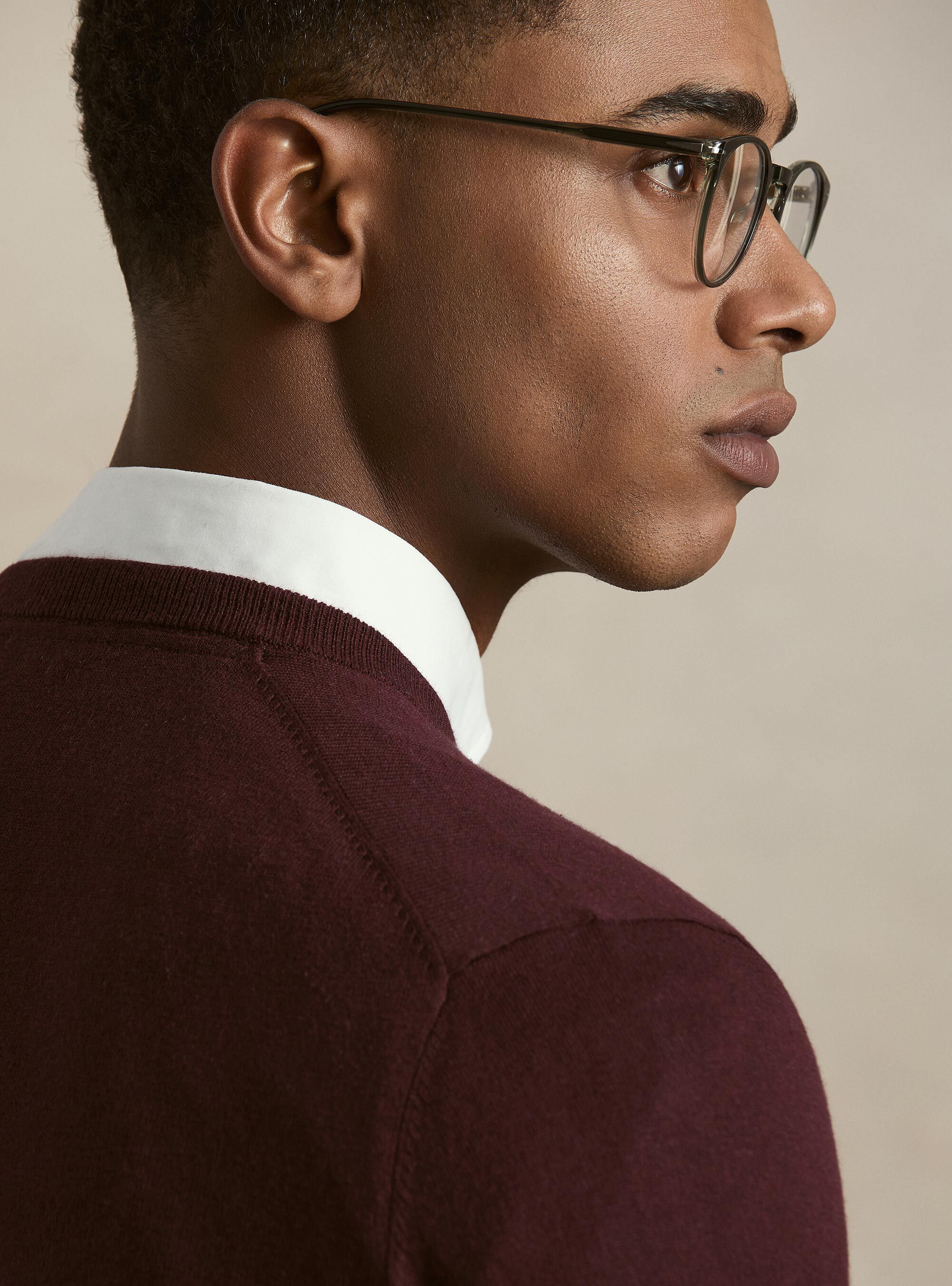 Maglia girocollo in cotone seta e cashmere, BORDEAUX