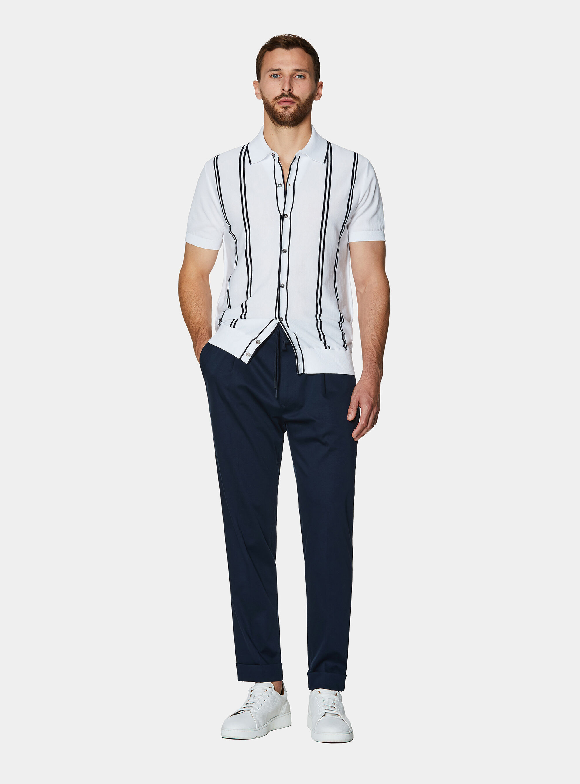 Pantalones con cord&oacute;n ajustable en jersey de algod&oacute;n t&eacute;cnico, AZUL MARINO