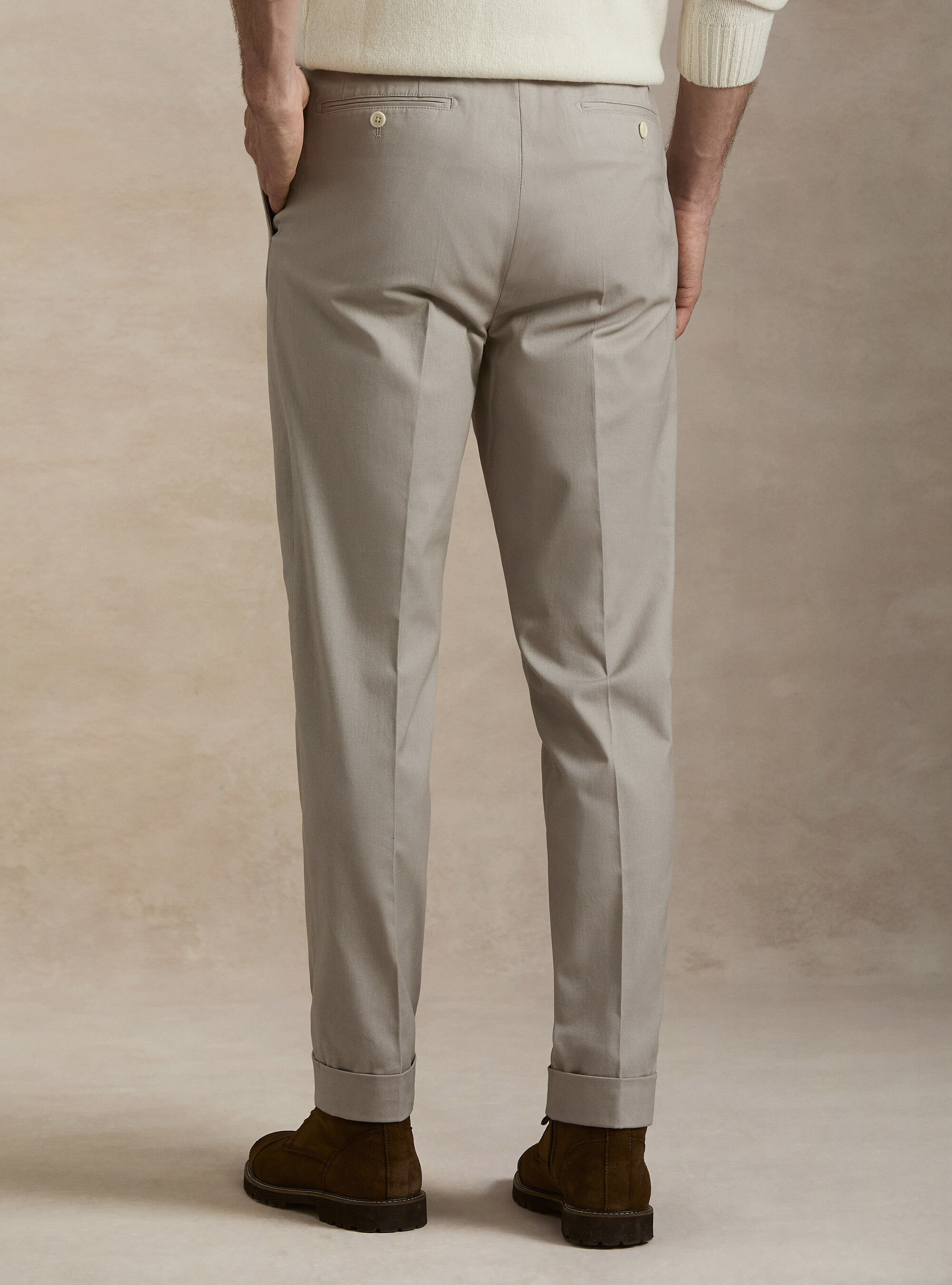 Cotton and cashmere twill pleated trousers, ECRU