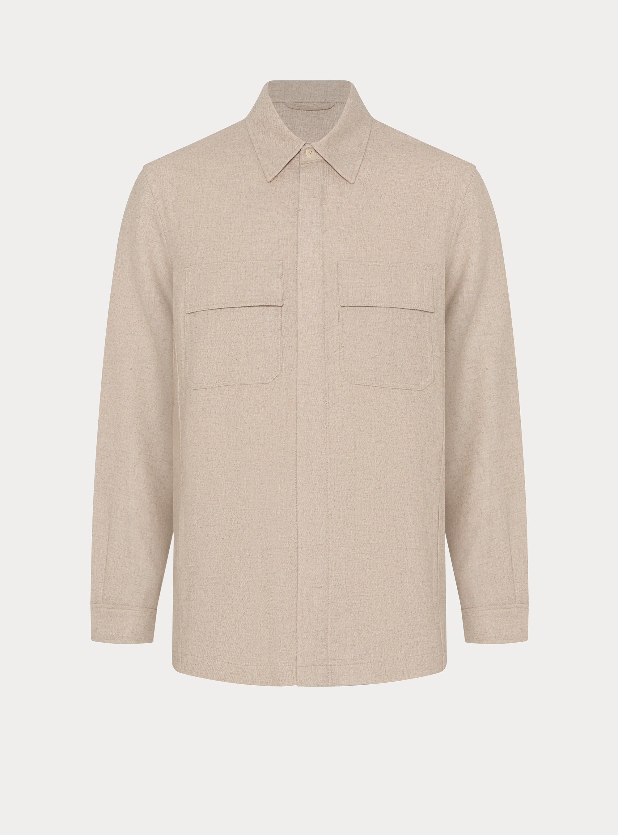 Lightweight wool blend flannel overshirt, ECRU