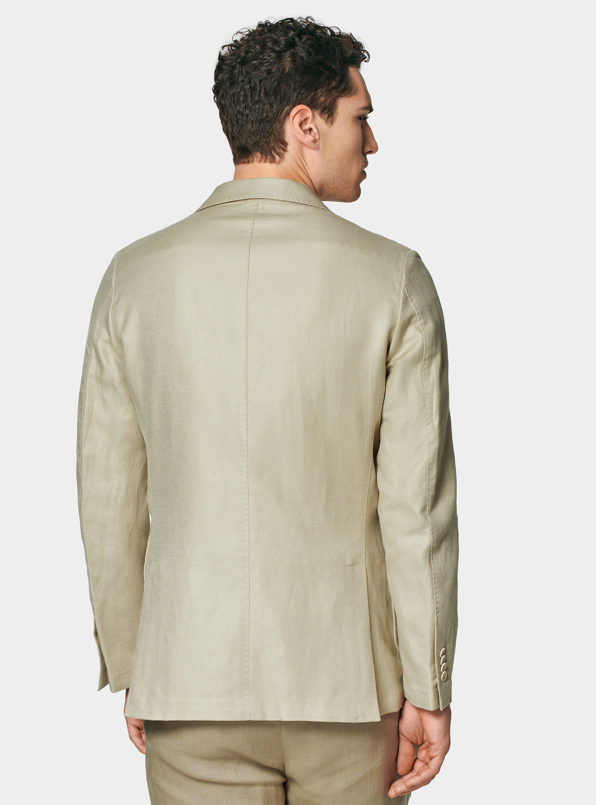 Hopsack blazer in cotton and linen, SAND