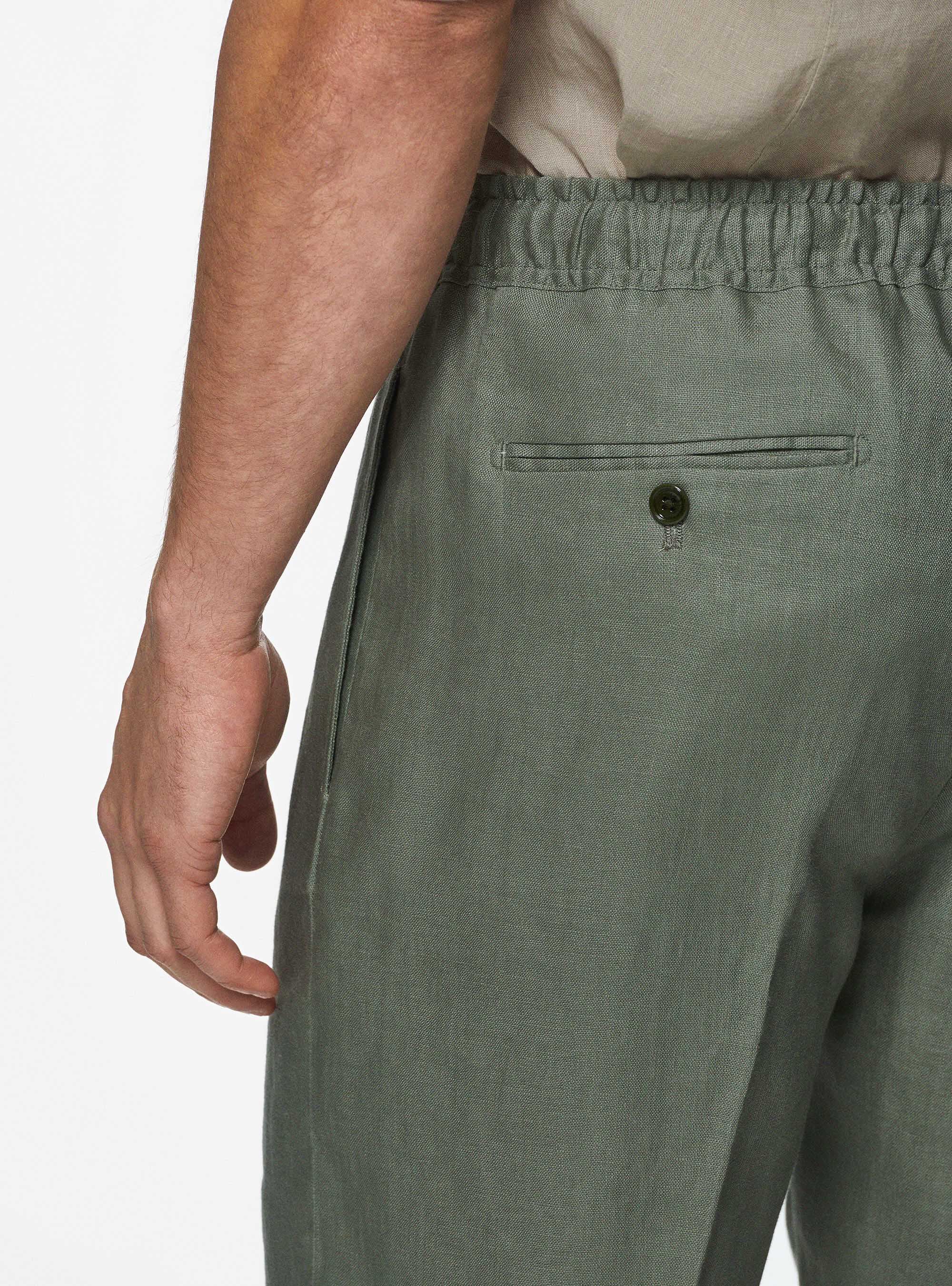 Bermudas de lino con el&aacute;stico y cord&oacute;n, SALVIA 0602C
