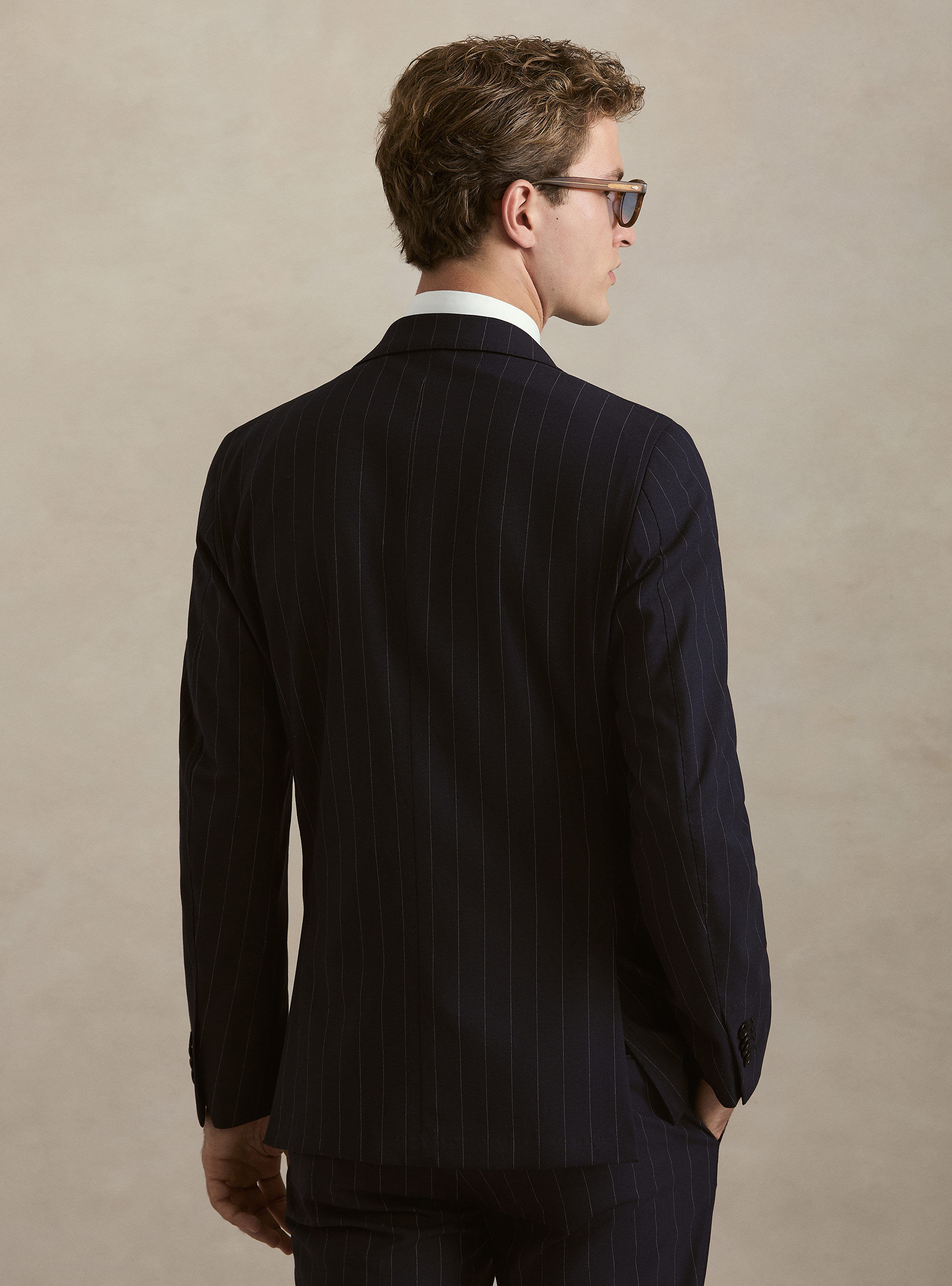 Americana de un solo pecho para traje a rayas, AZUL MARINO