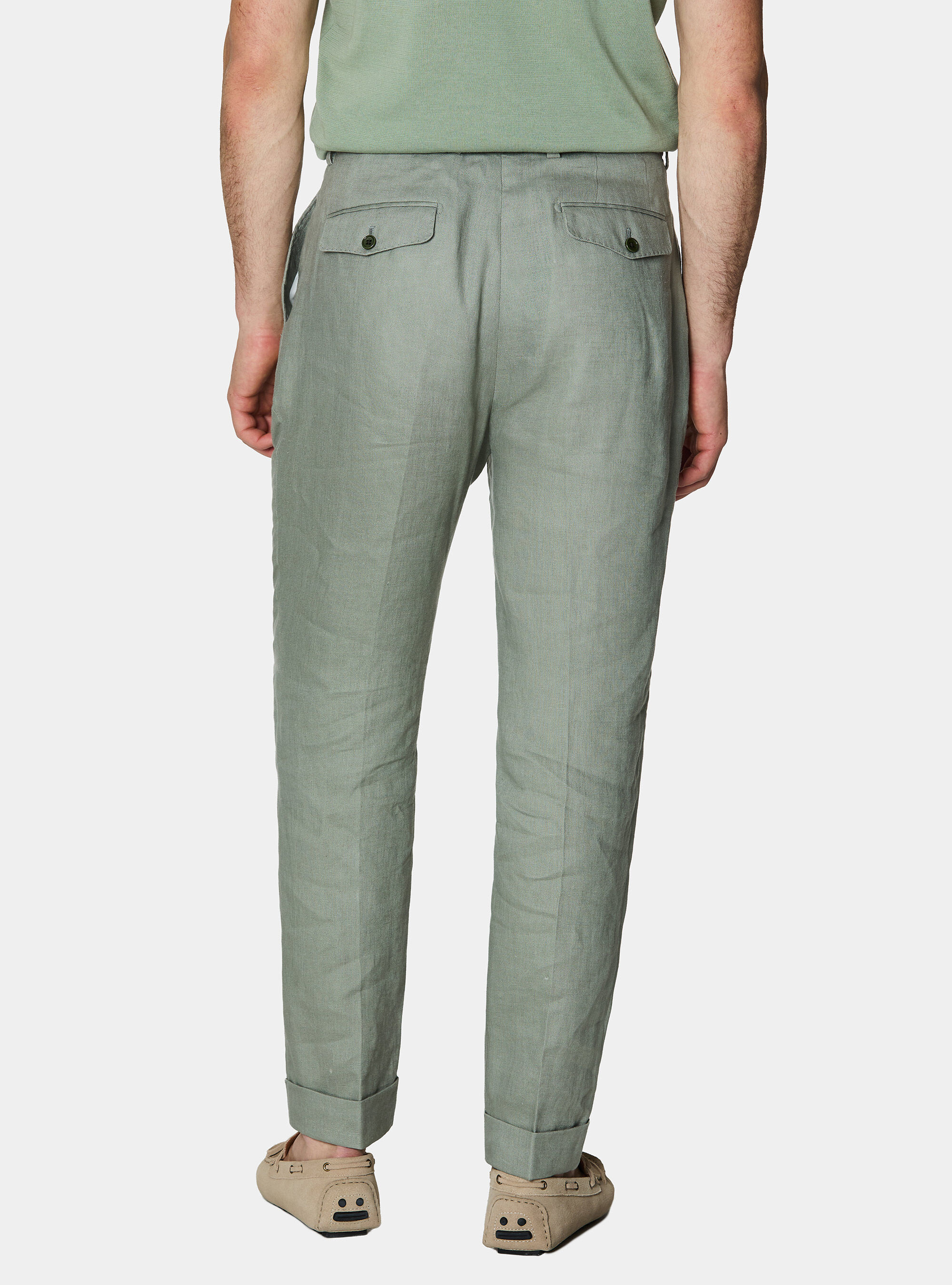 Pantaloni con pince in puro lino, SALVIA 0602C