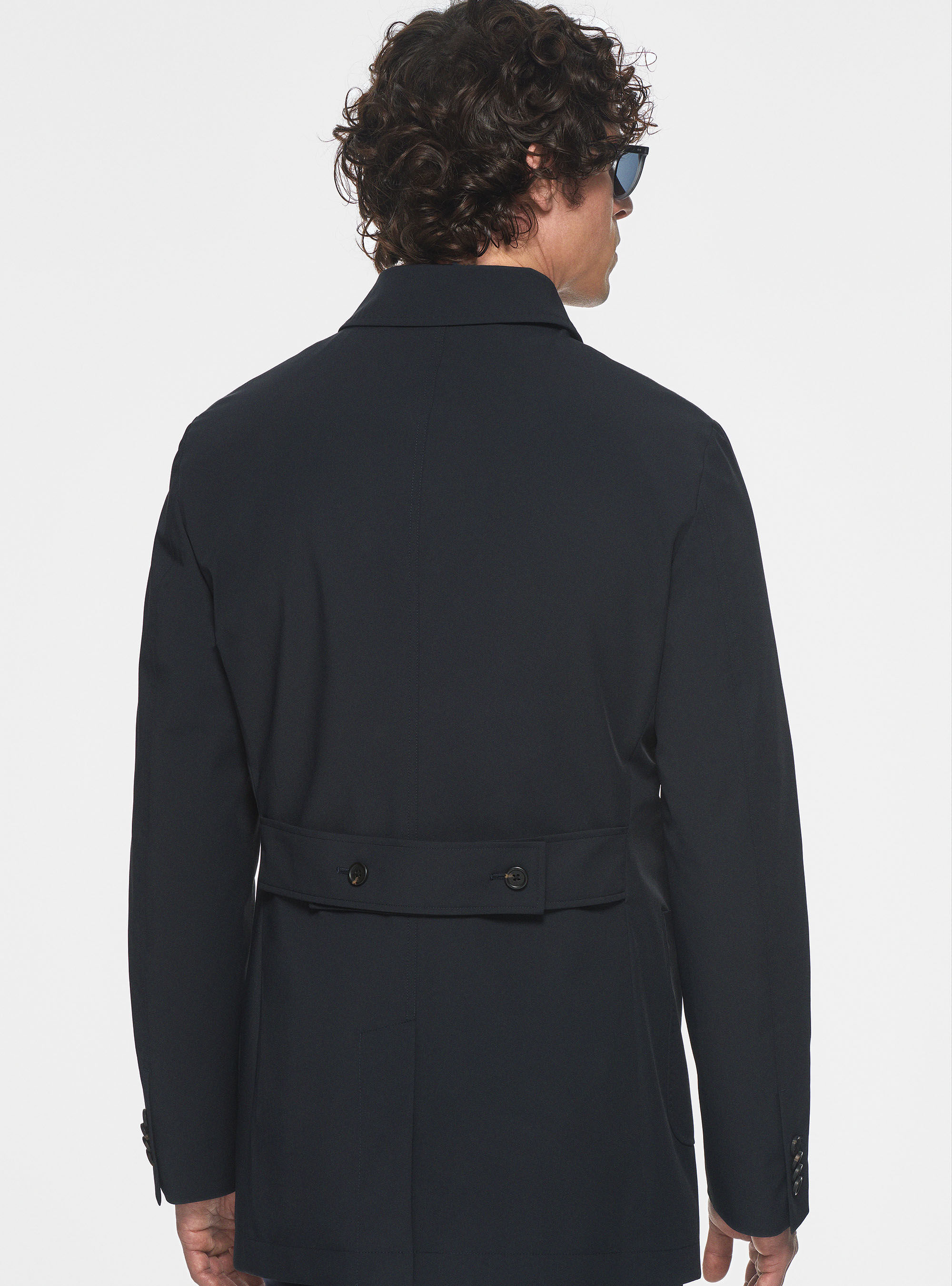 Impermeabile doppiopetto in tessuto tecnico, BLU NAVY