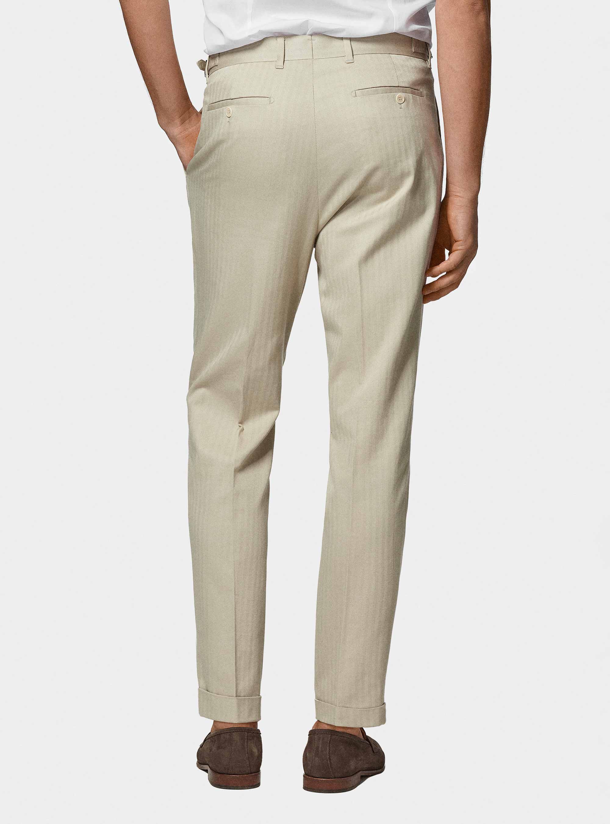 Pantaloni abito doppiopetto in cotone e lino, ECRU