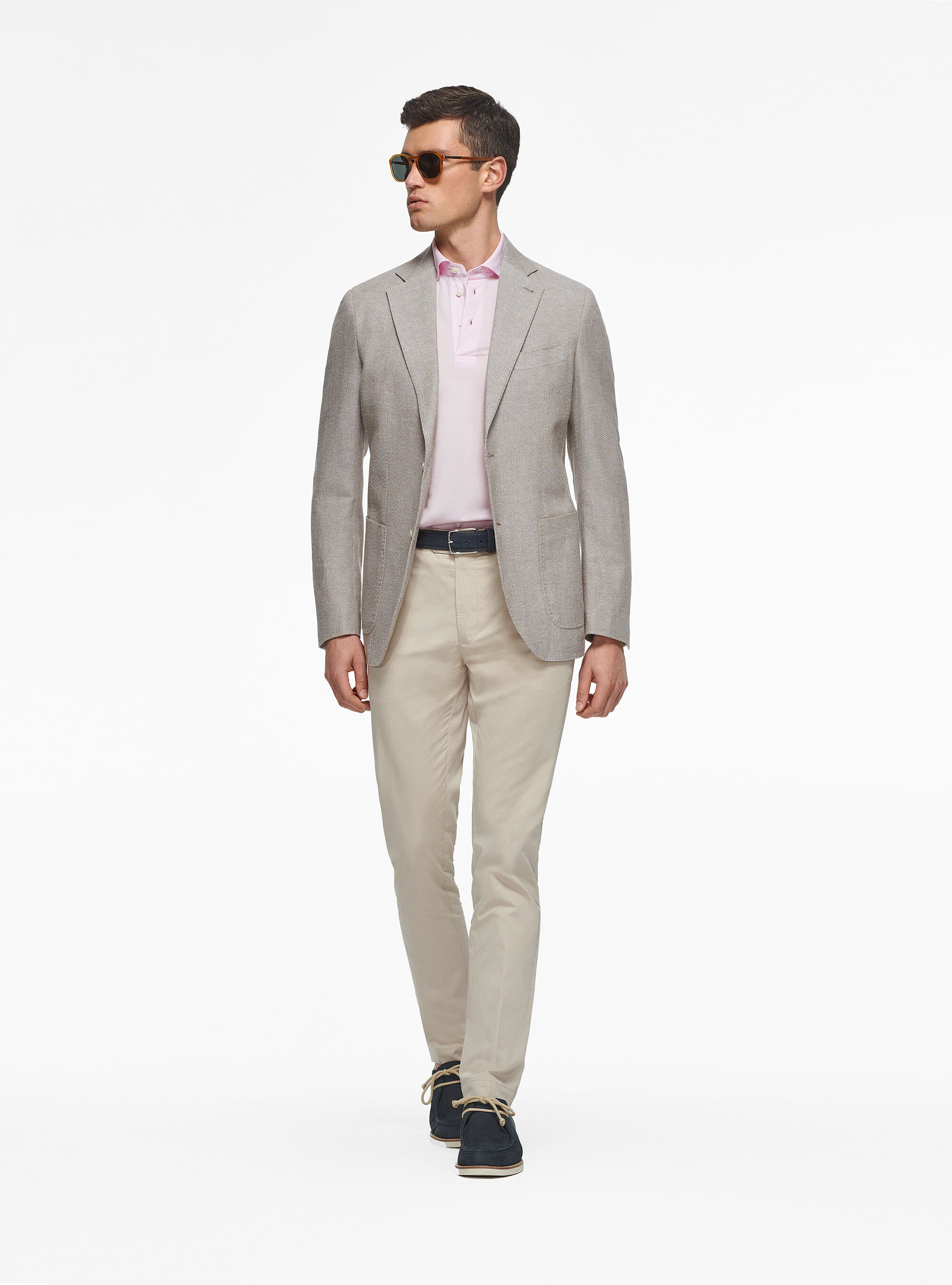 Herringbone cotton and linen blazer