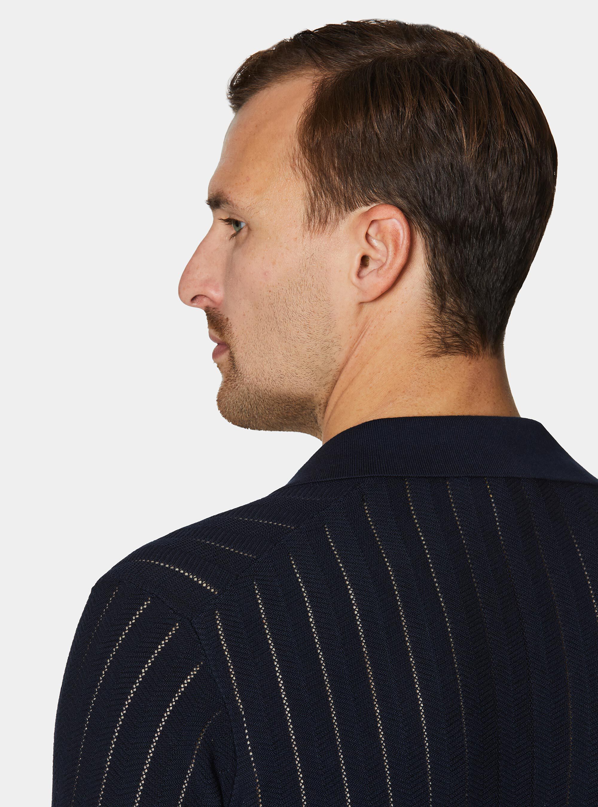 Polo traforata in cotone spigato, BLU NAVY