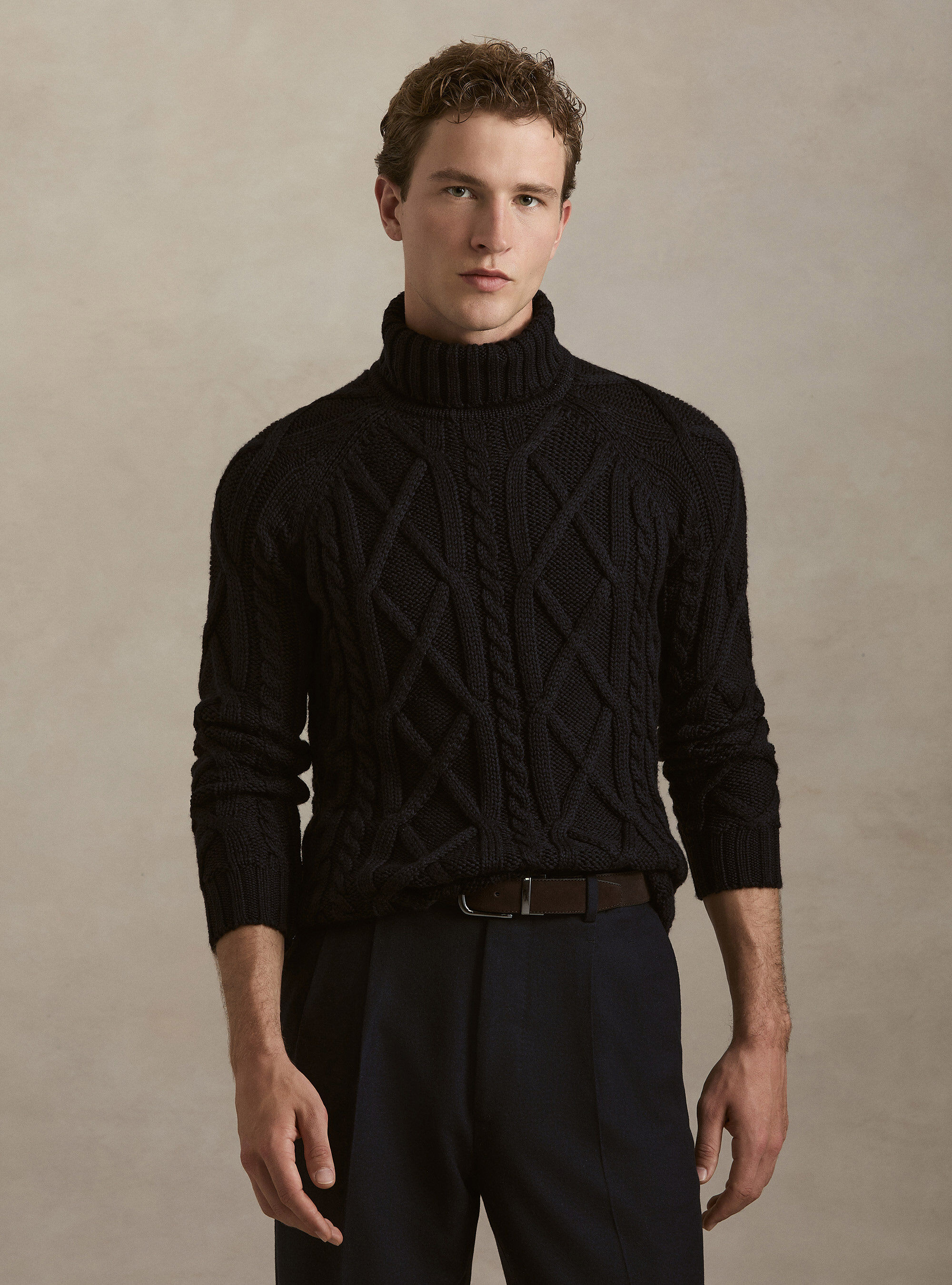 Cable Knit Wool Blend Turtleneck