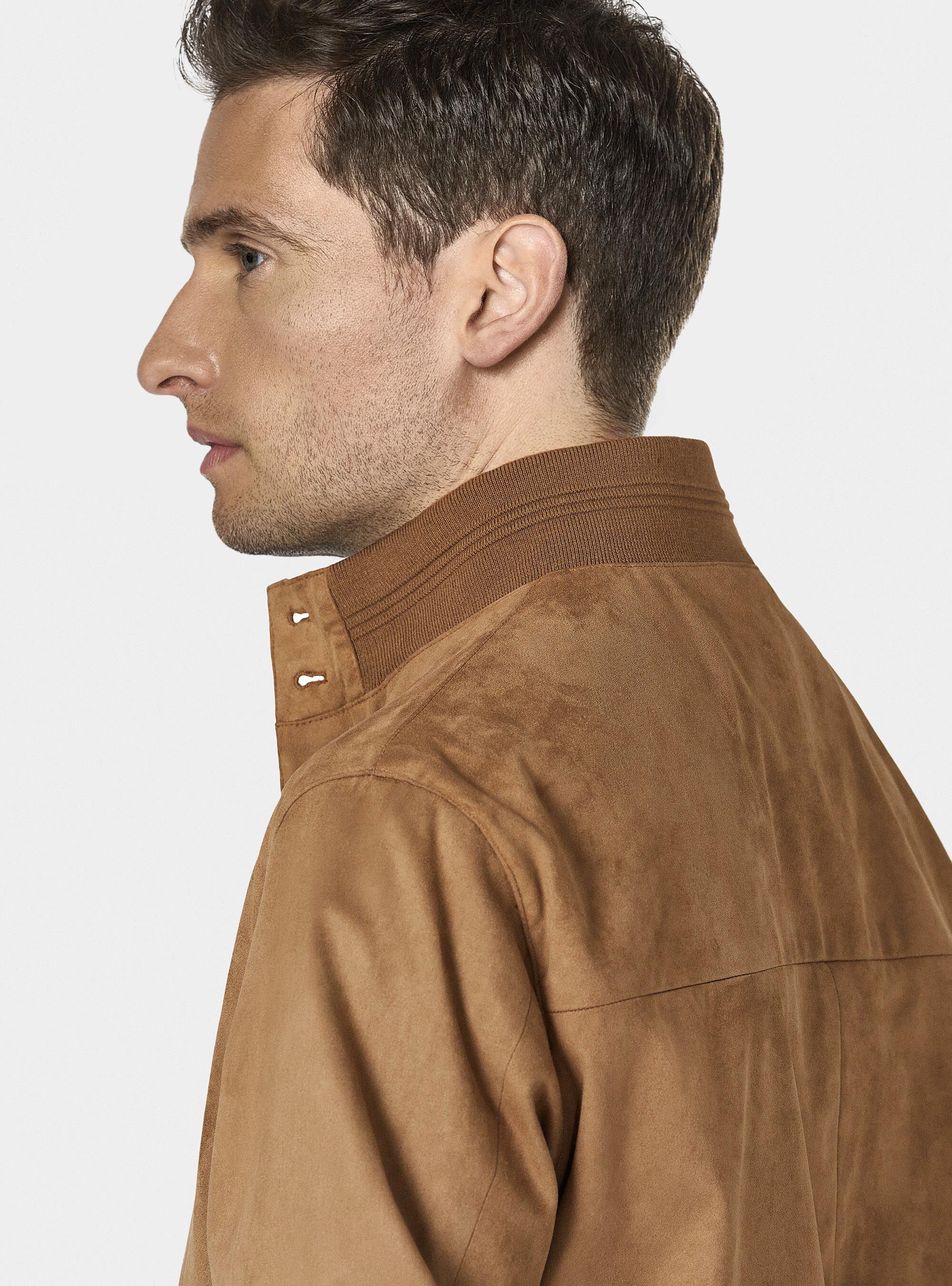 Suede effect bomber jacket, BROWN