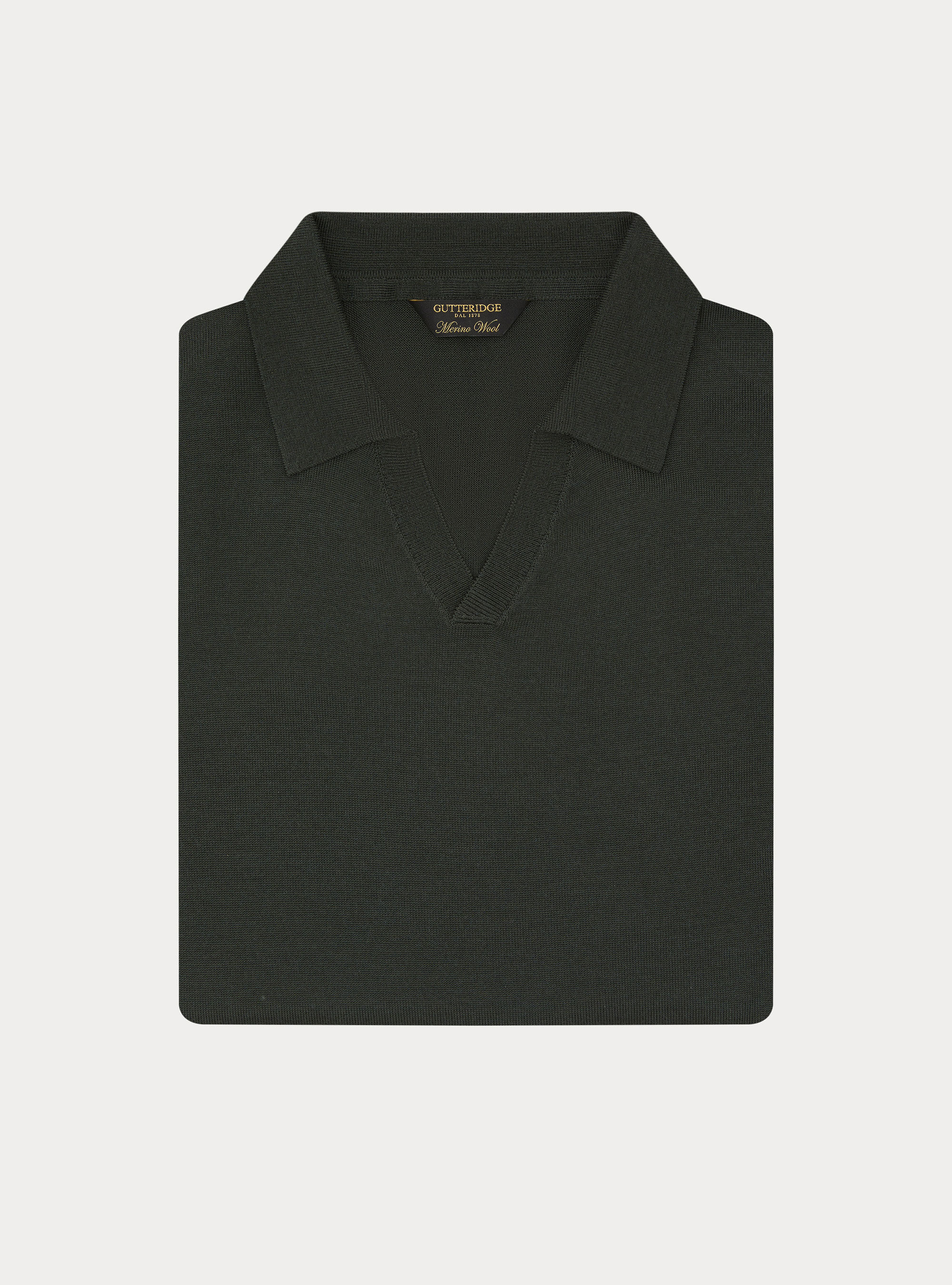 Polo collo senza bottoni in maglia lana merino, MILITARE 0609C