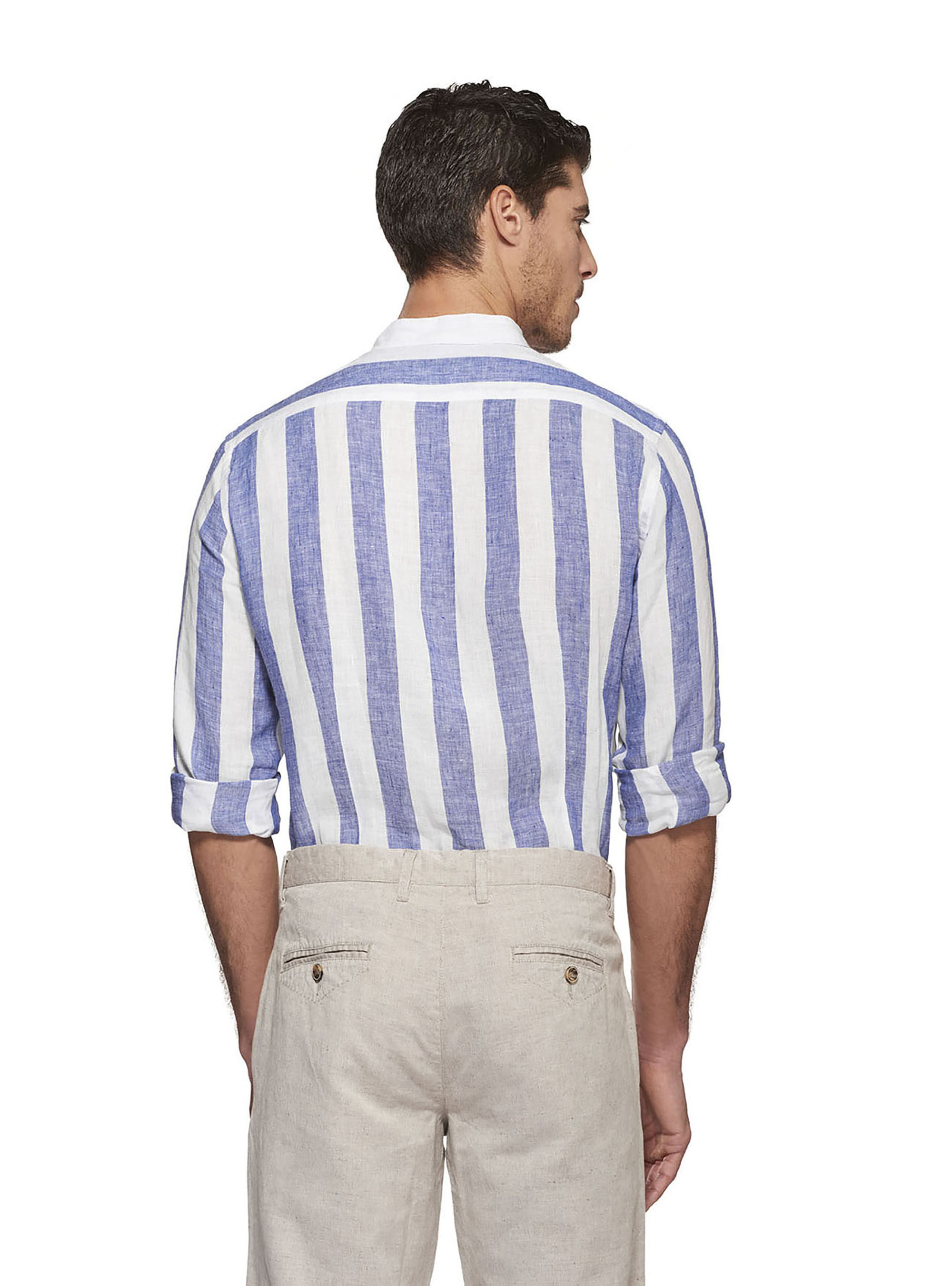 Korean linen collar shirt with wide stripes