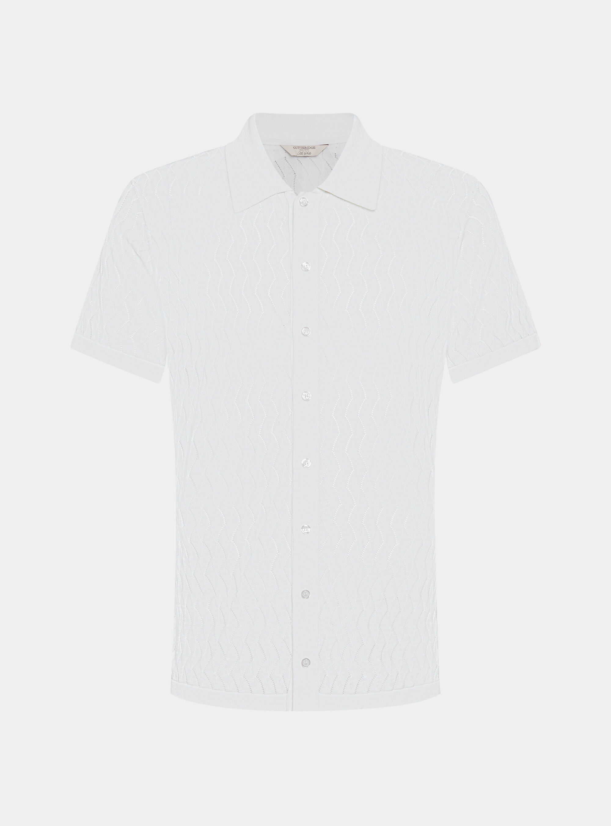 Polo de punto perforado de algod&oacute;n y seda, BLANCO