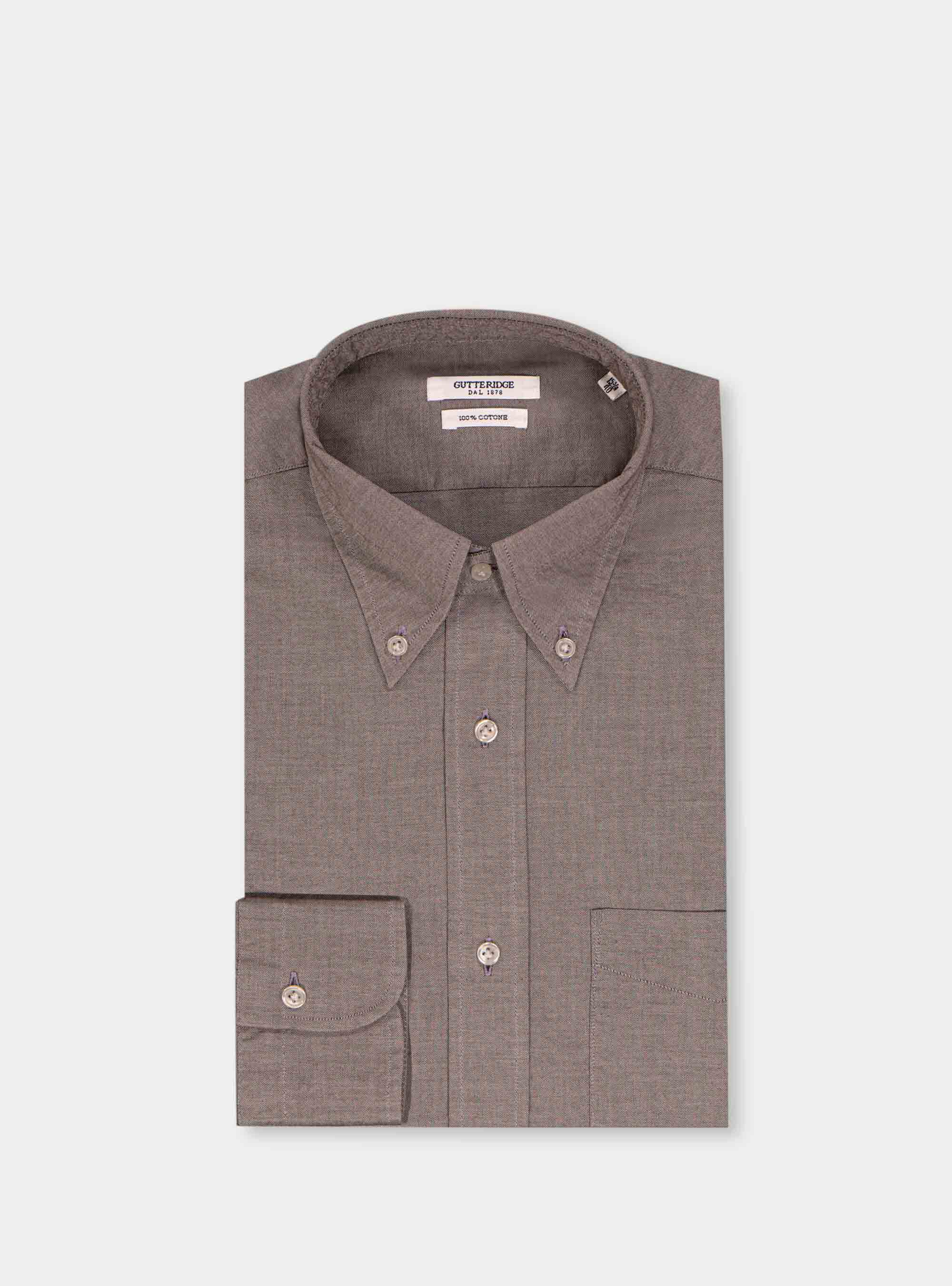 Camicia collo button down in oxford lavato, MARRONE