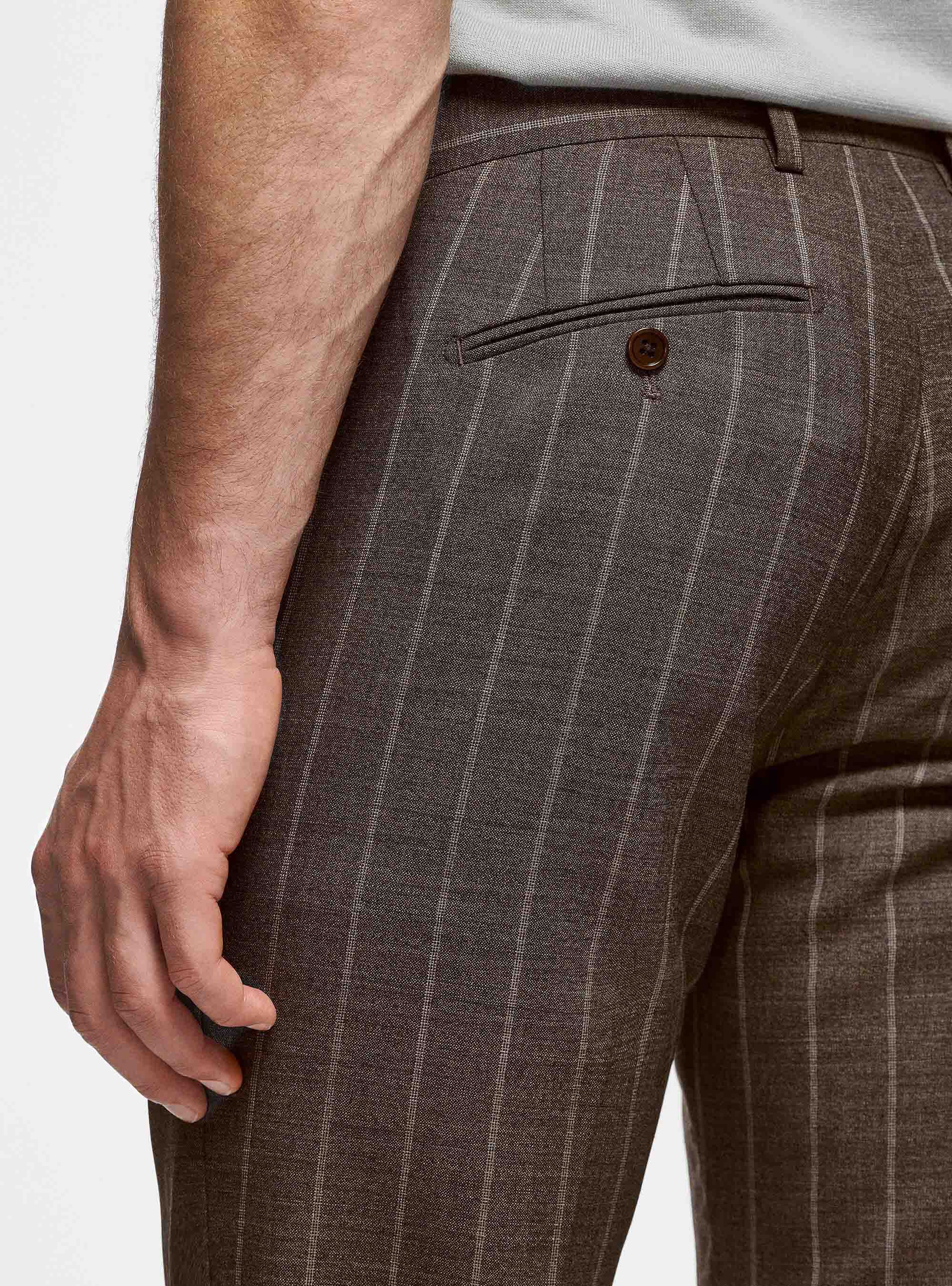 Brown trousers in pure wool pinstripes, MUD