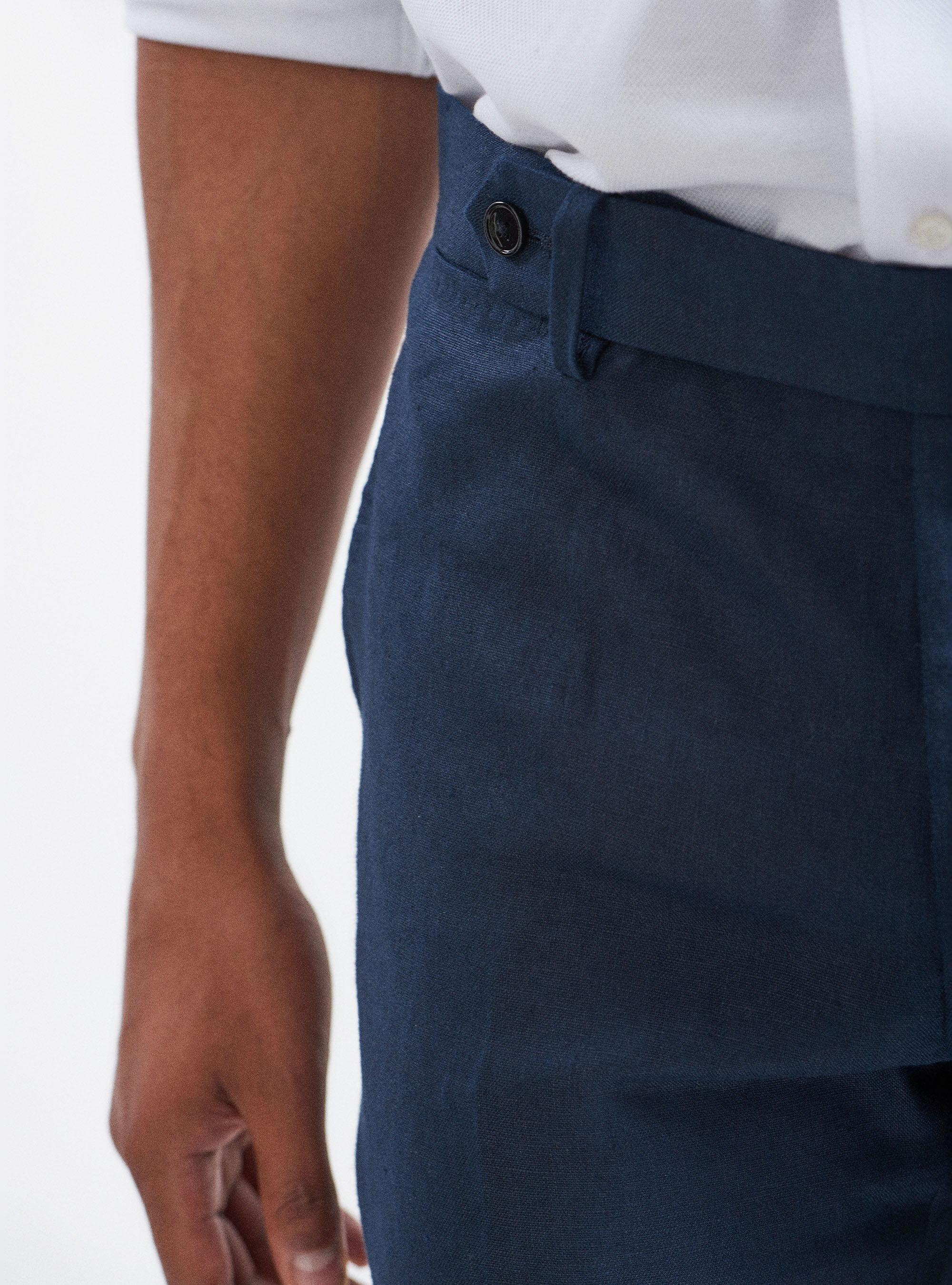 Pantaloni per abito in puro lino, BLU NAVY