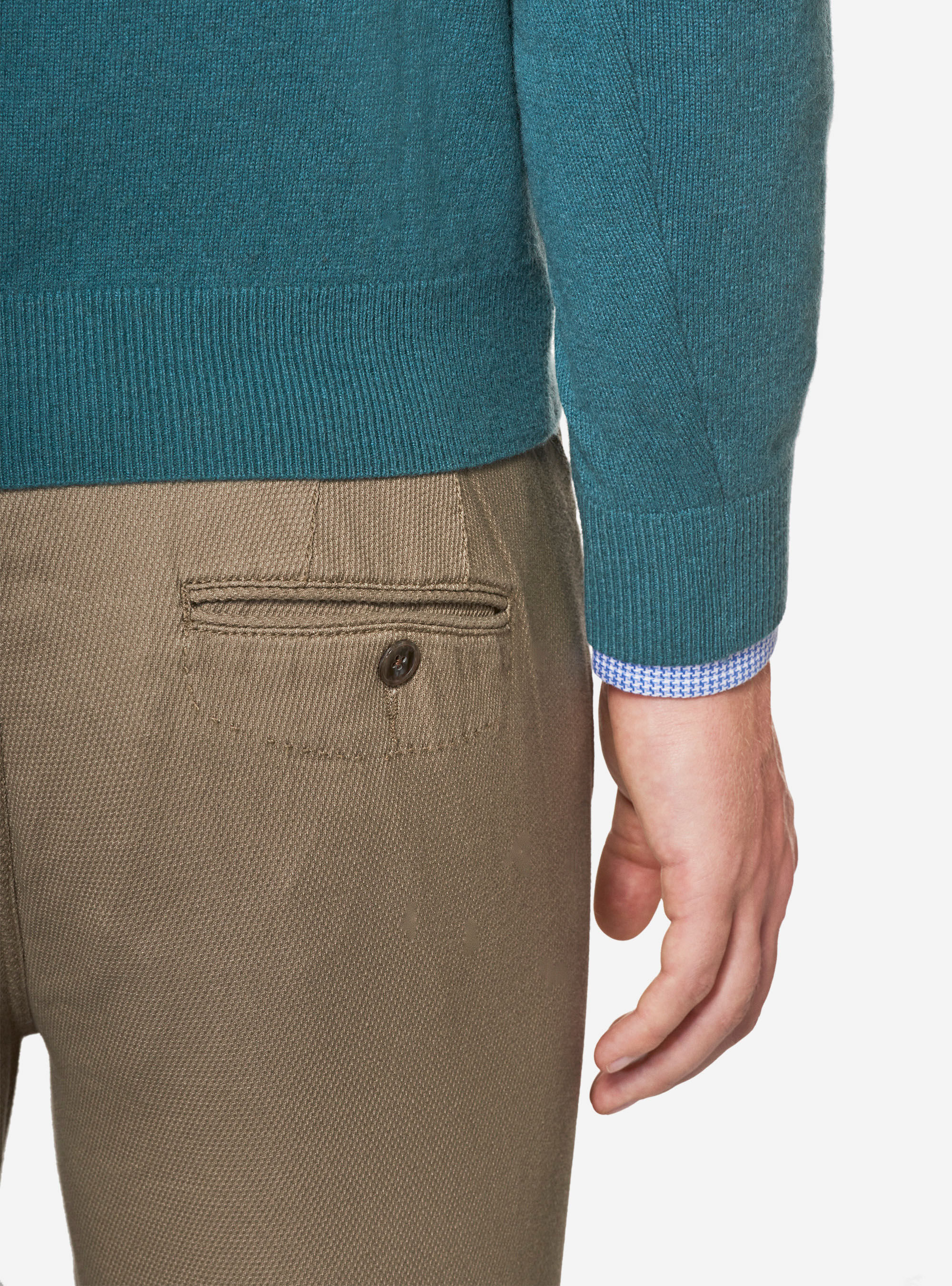 Pantaloni chino slim fit in gabardina armaturata, SABBIA