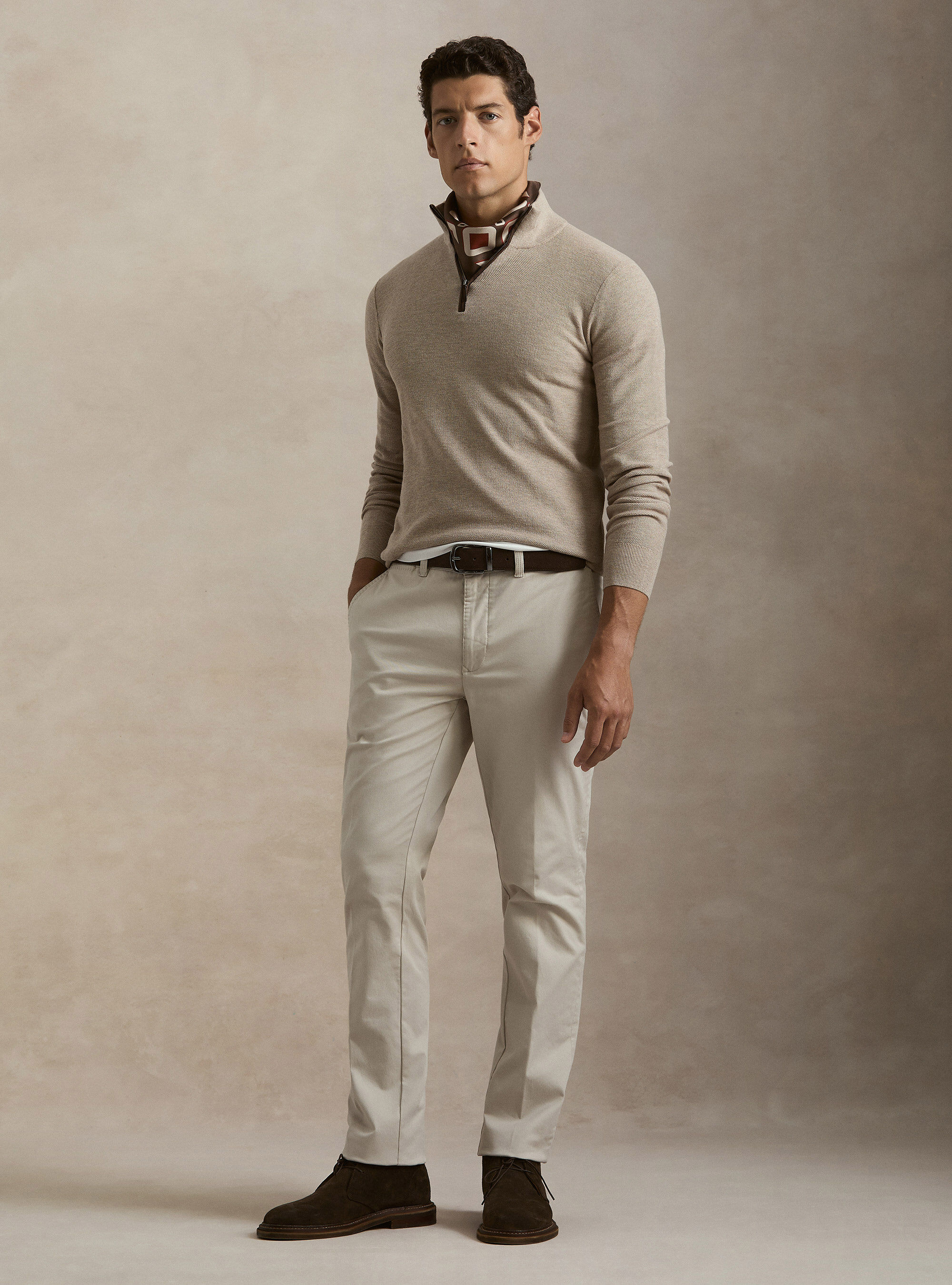 Maglia con mezza zip nido d'ape in cotone cashmere