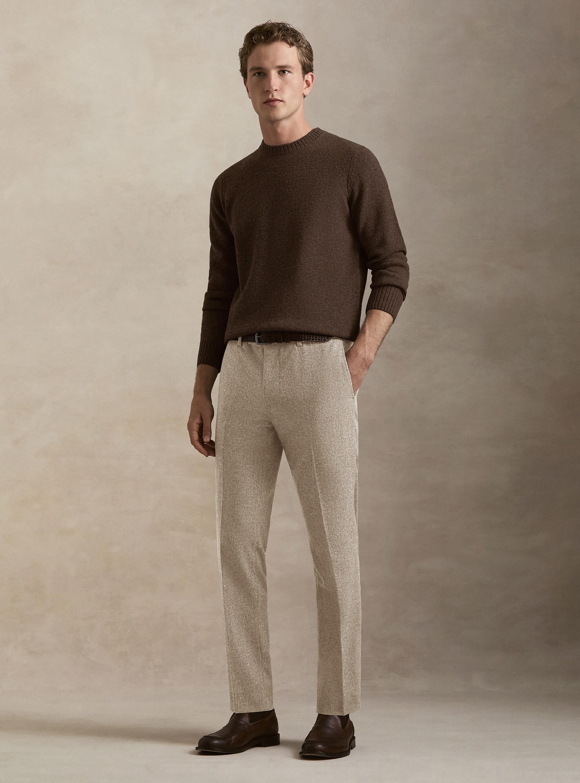 Wool blend flannel trousers, SAND