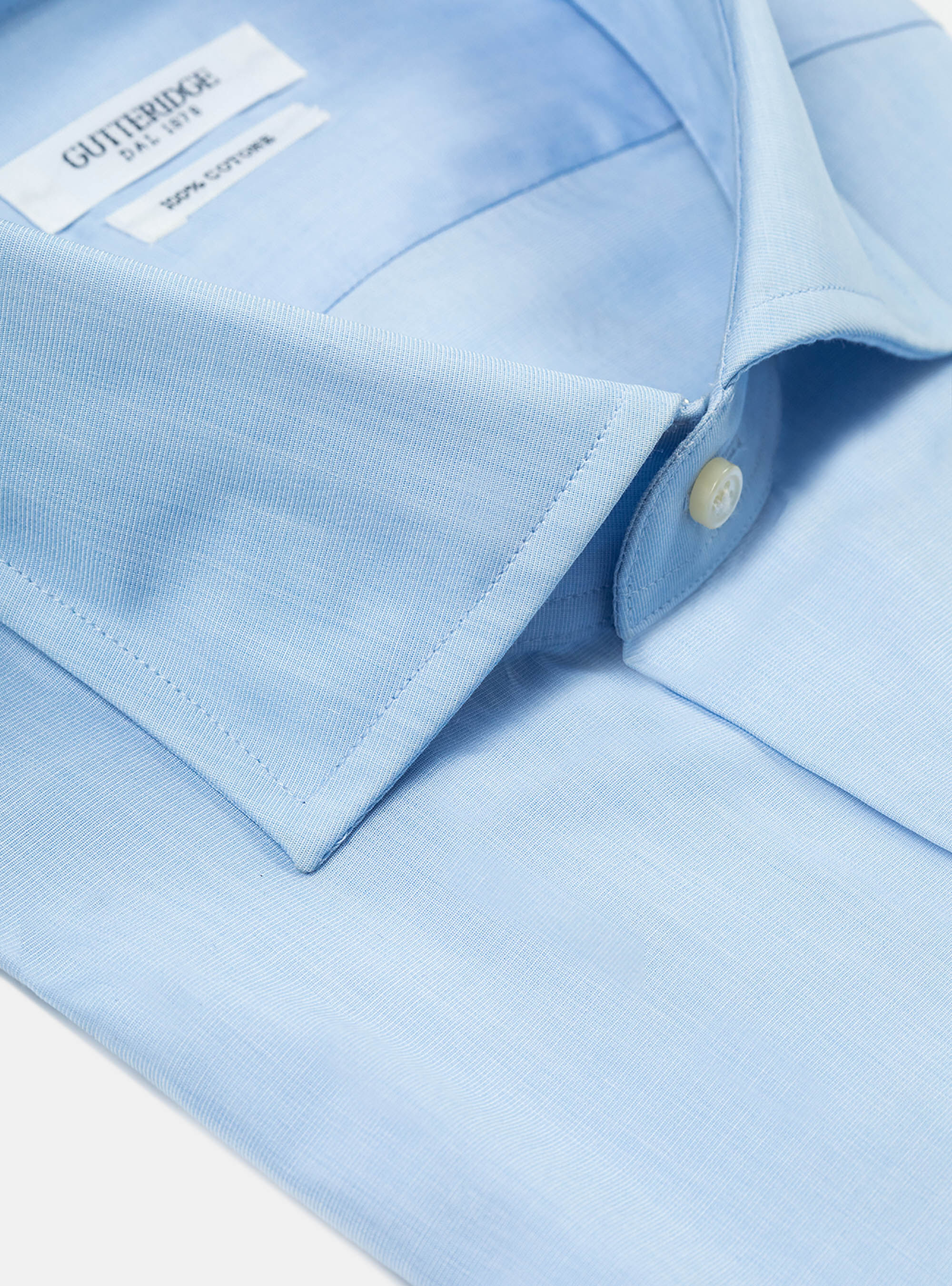 Camicia con collo francese in fil a fil, CELESTE