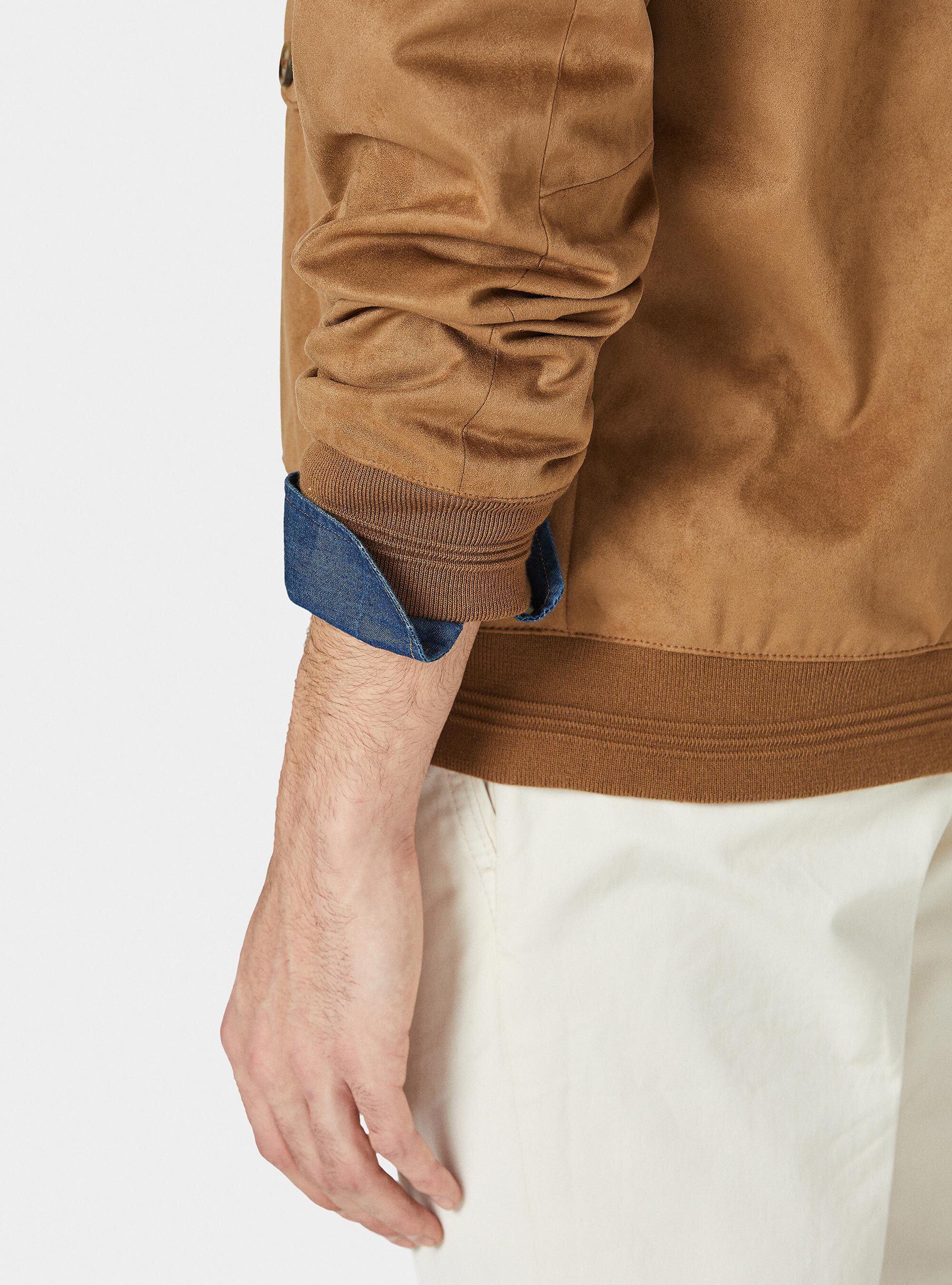 Suede effect bomber jacket, BROWN