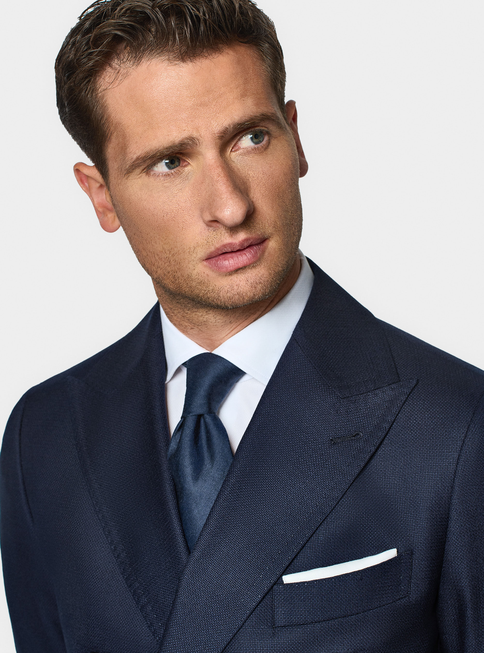 Double-breasted blazer in pure hopsack wool, NAVY BLUE