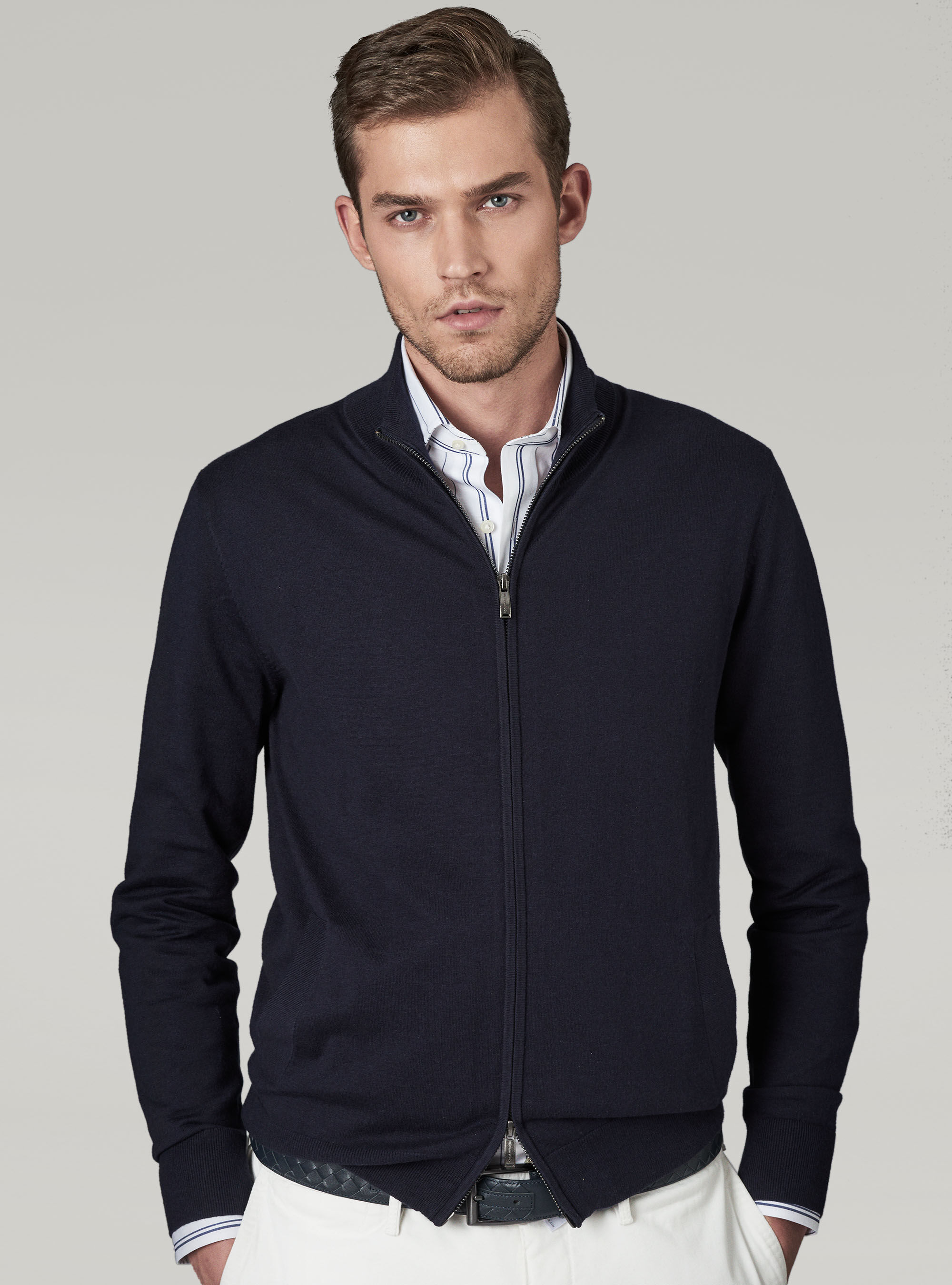 Cardigan in cotone seta e cashmere, BLU NAVY