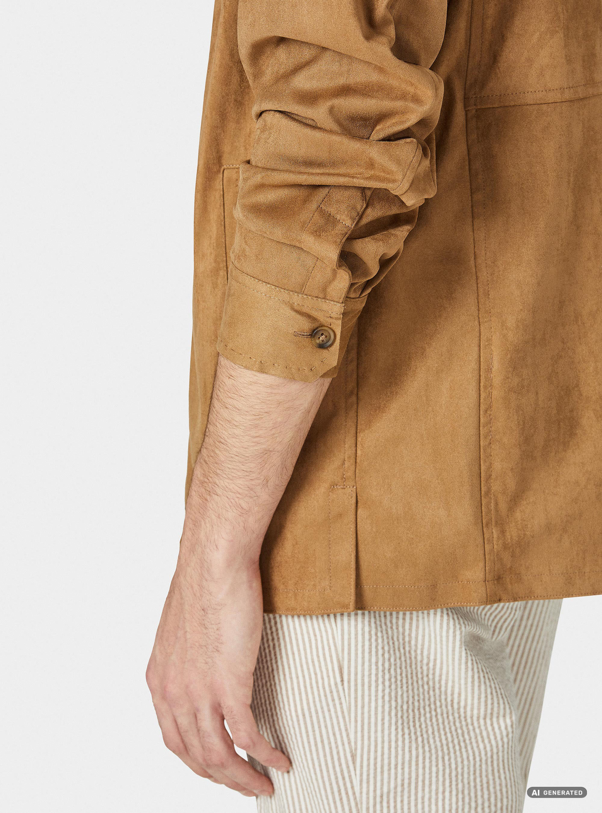 Suede effect shirt jacket, BROWN
