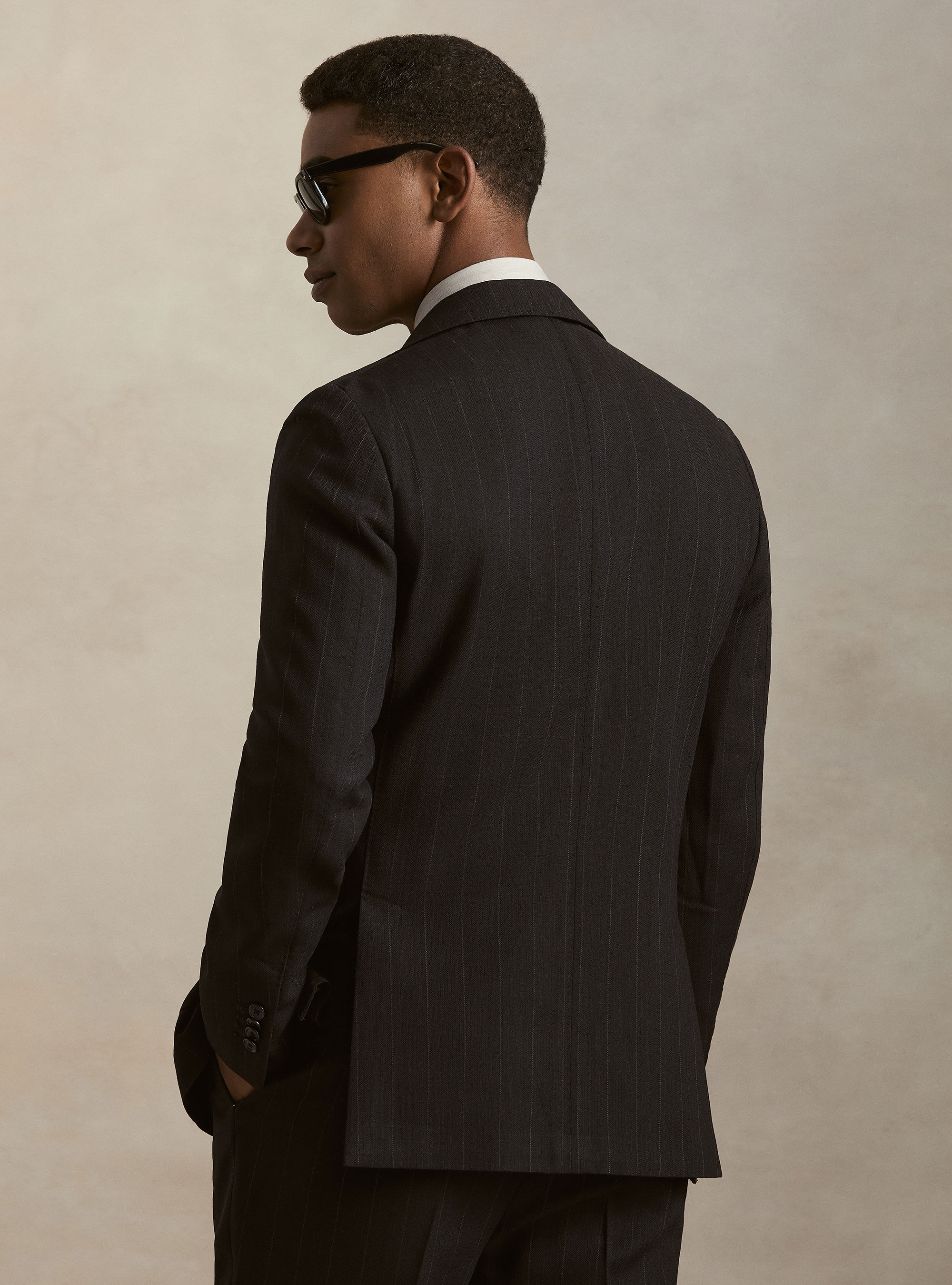 Striped Pure Wool Herringbone Blazer, NAVY BLUE