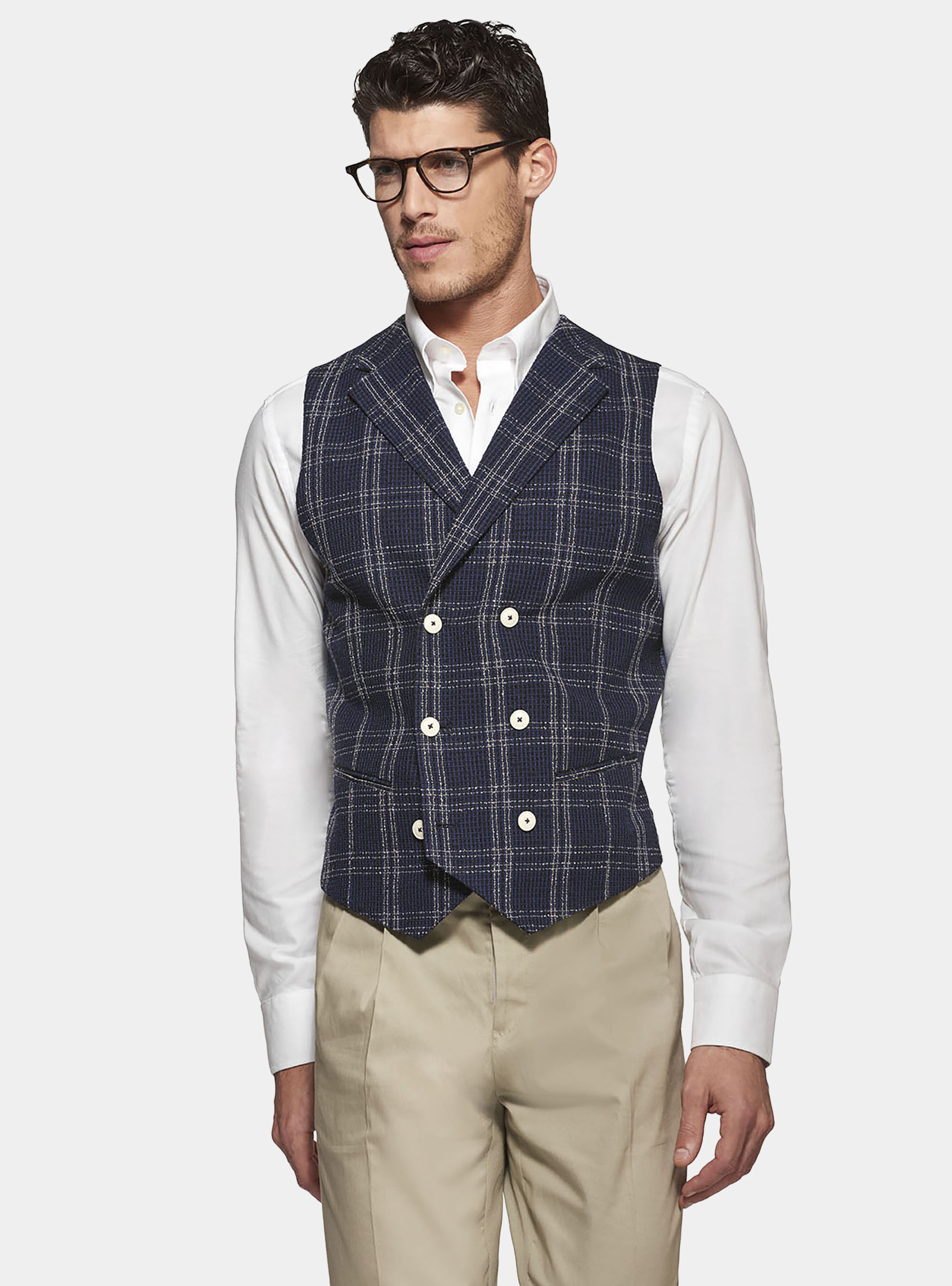 Gilet doppiopetto a quadri in misto cotone