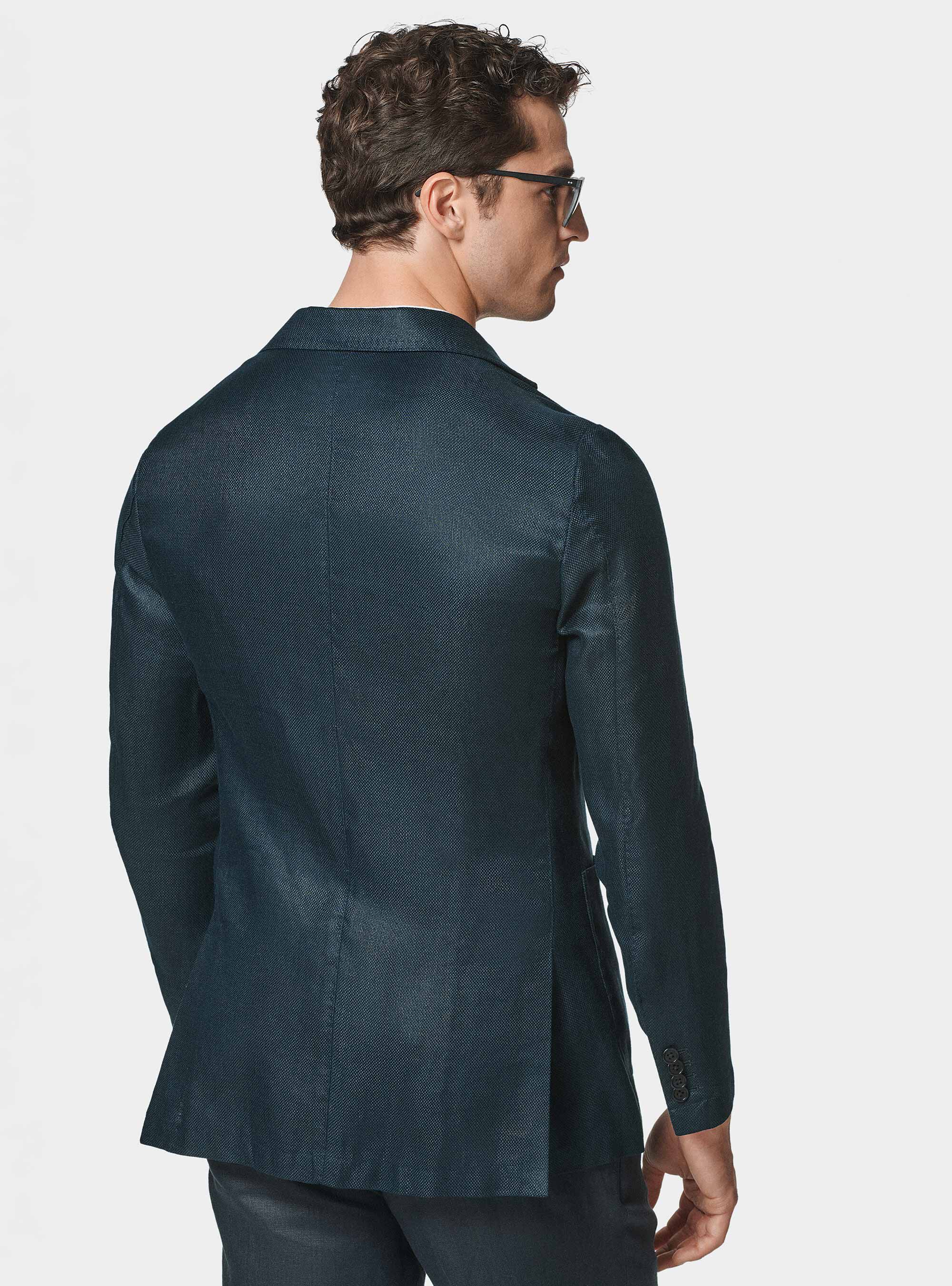 Giacca hopsack in puro lino, BLU NAVY