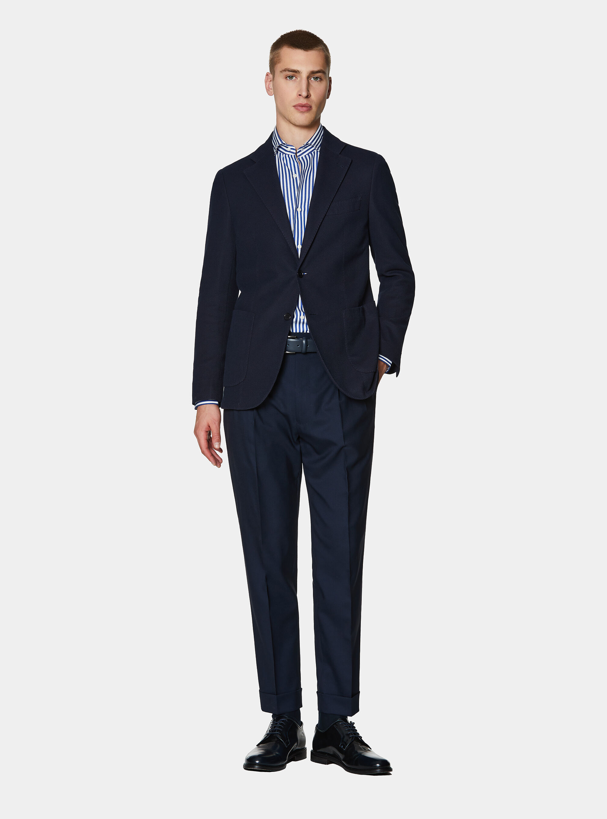 Americana de jersey de mezcla de algod&oacute;n, AZUL MARINO