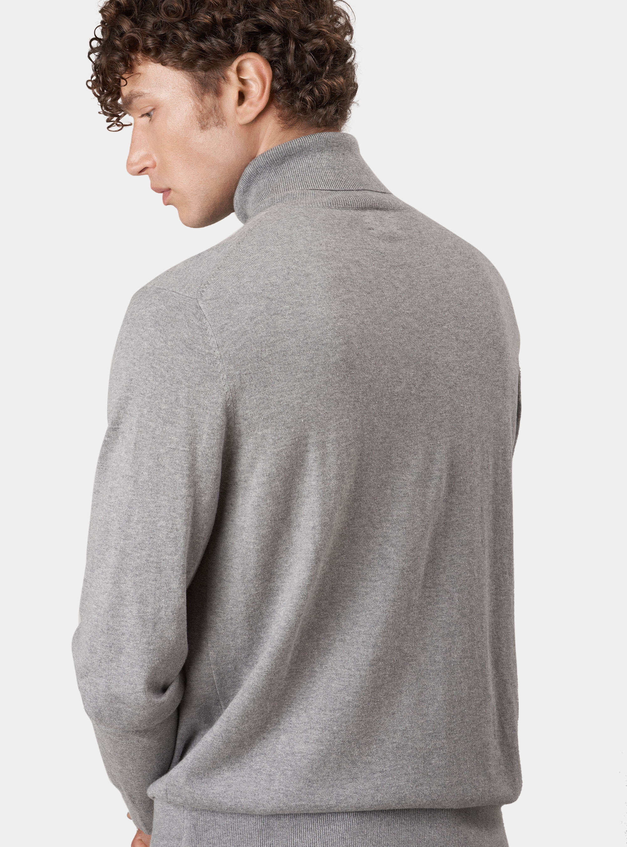 Jersey de cuello alto en seda de algod&oacute;n y cachemira, GRIS CLARO JASPEADO