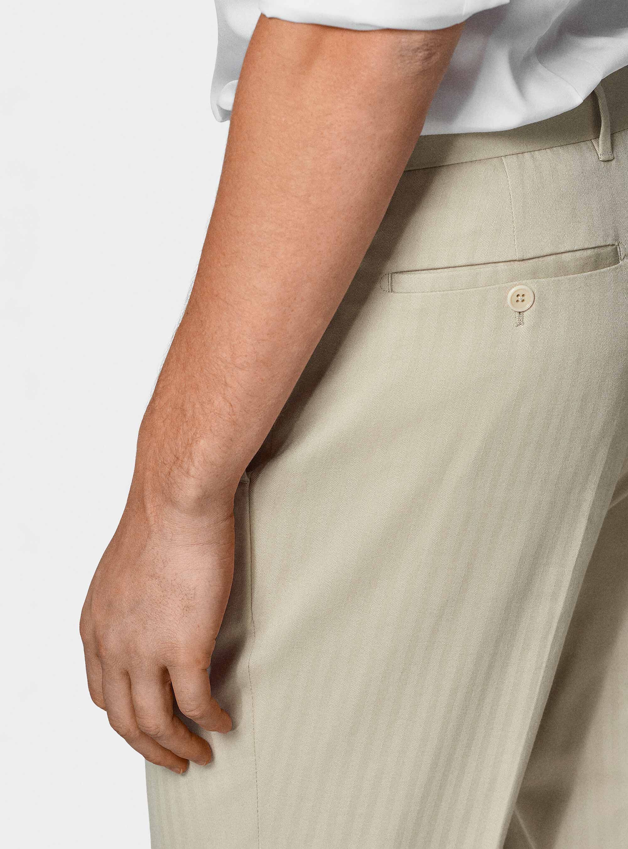 Pantaloni abito doppiopetto in cotone e lino, ECRU