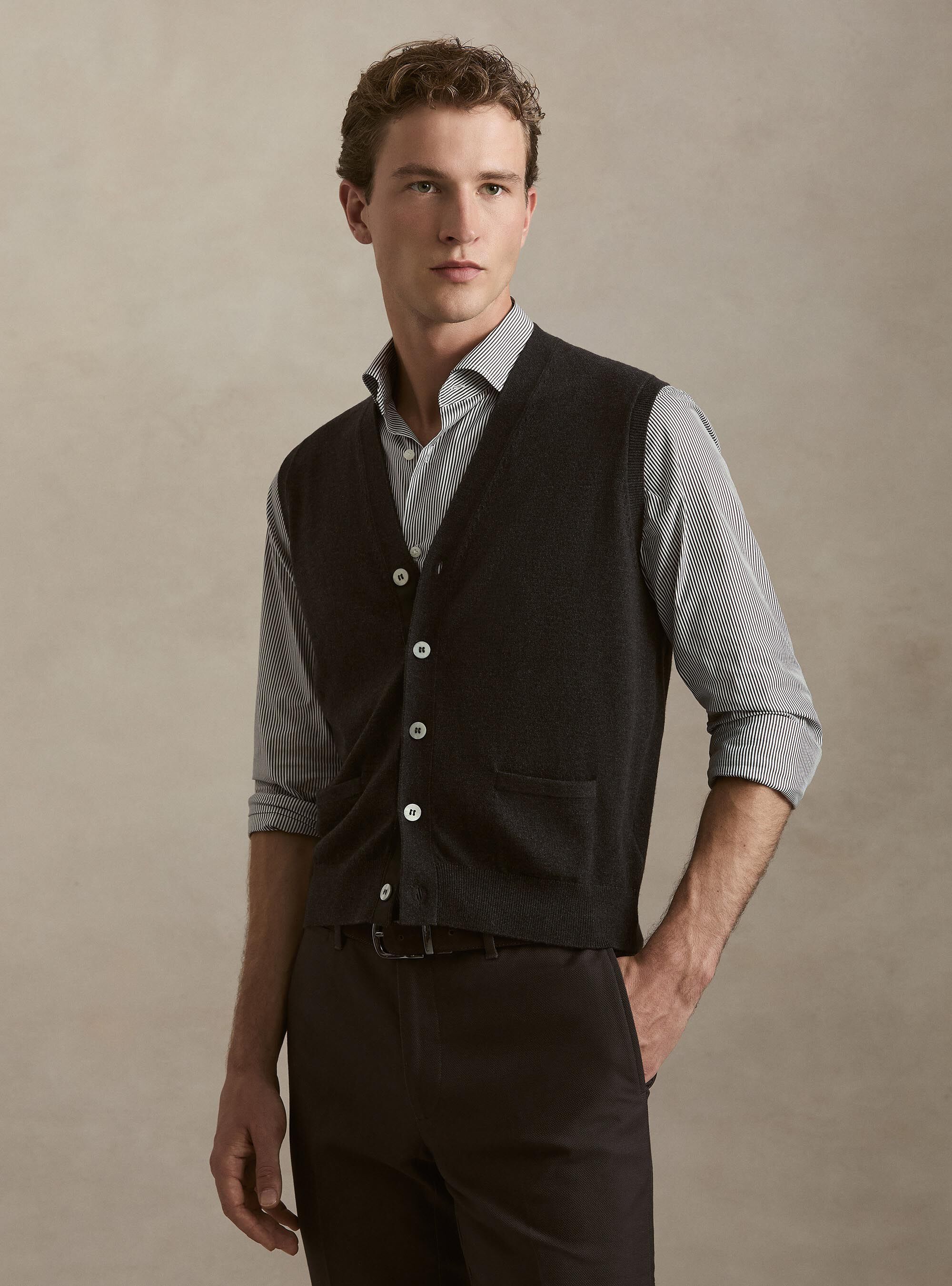 Knitted wool-blend buttoned vest