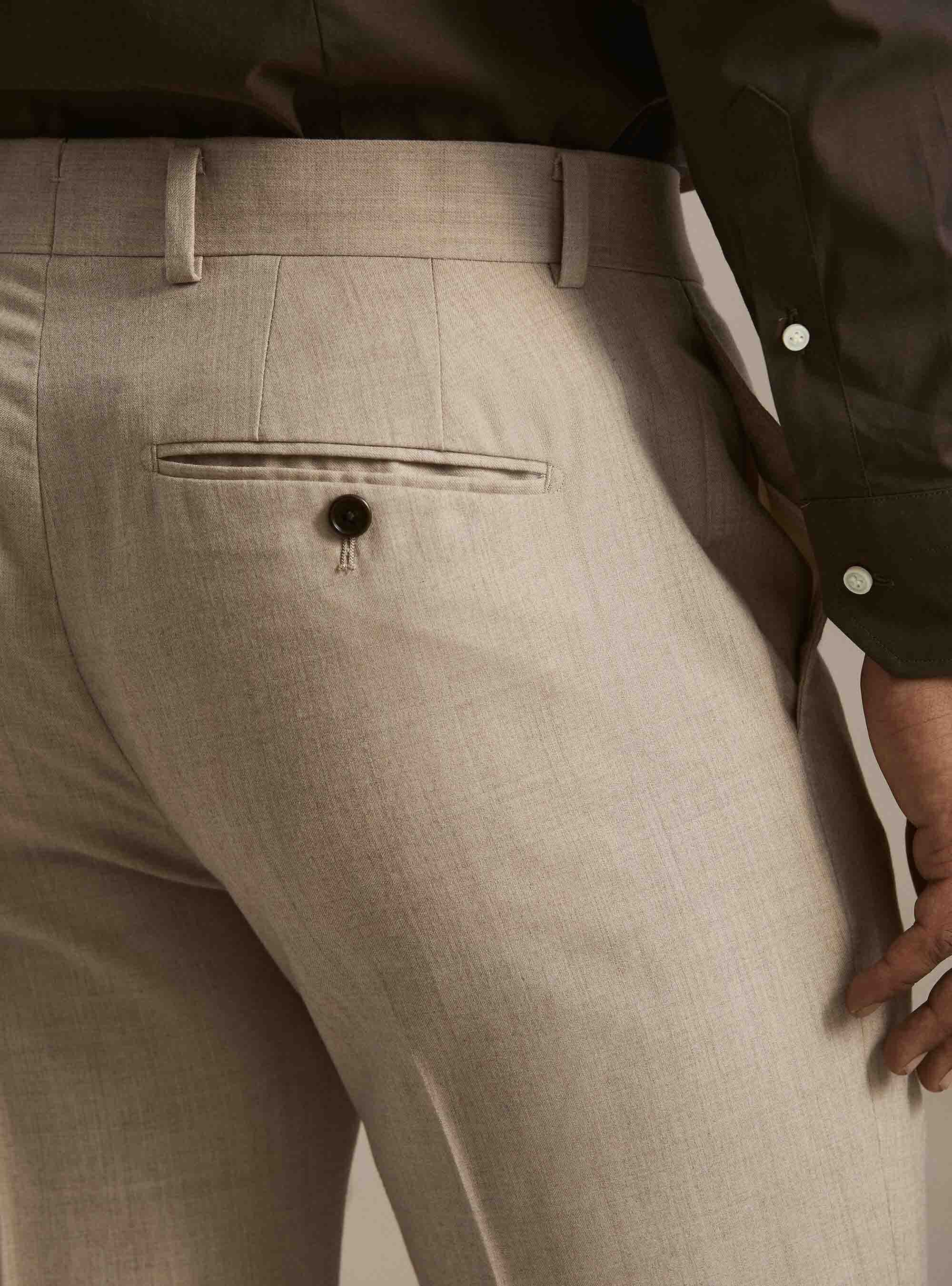 Pantaloni per abito in flanella di lana, SABBIA