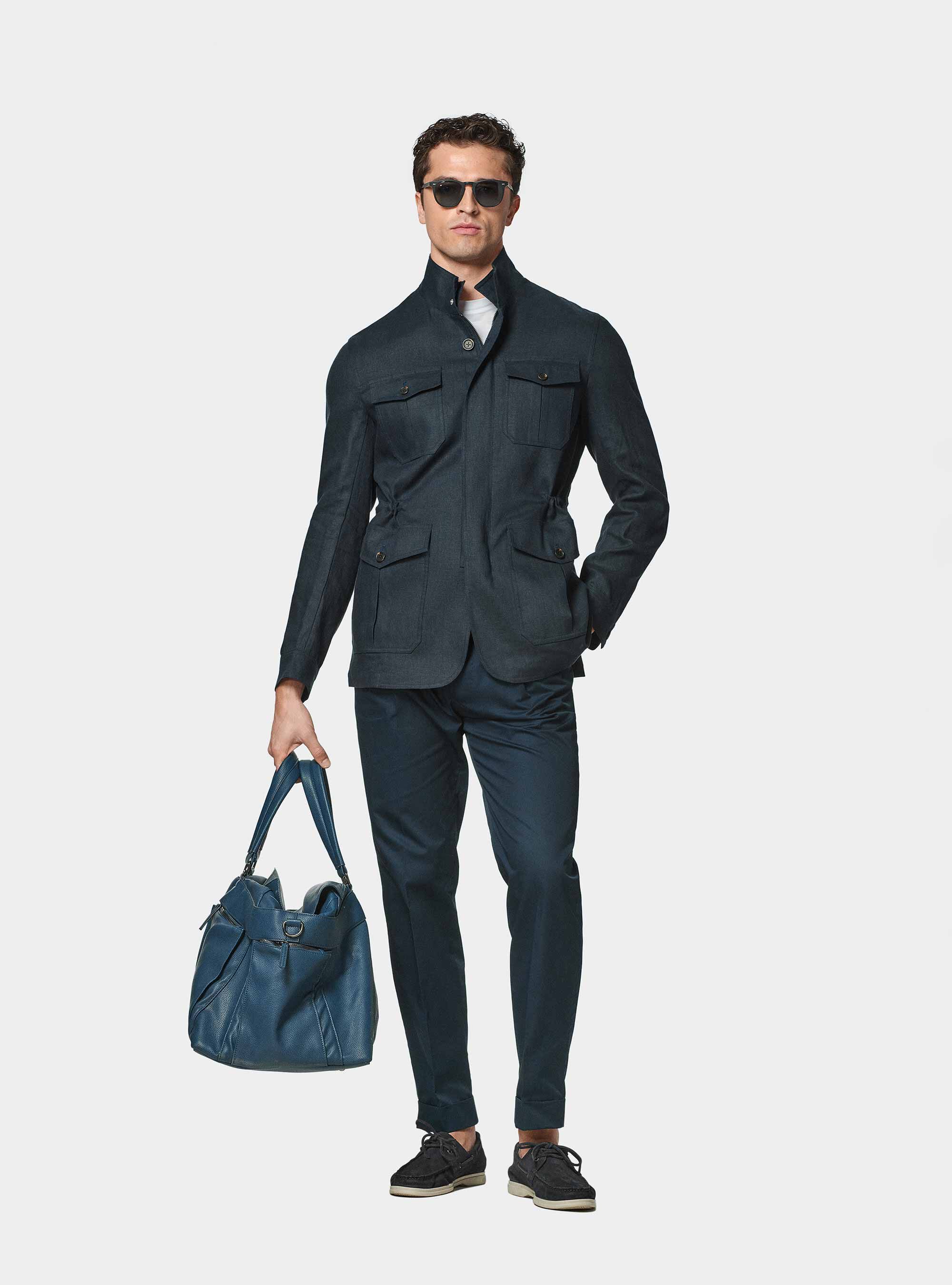 Field jacket in pure linen, NAVY BLUE