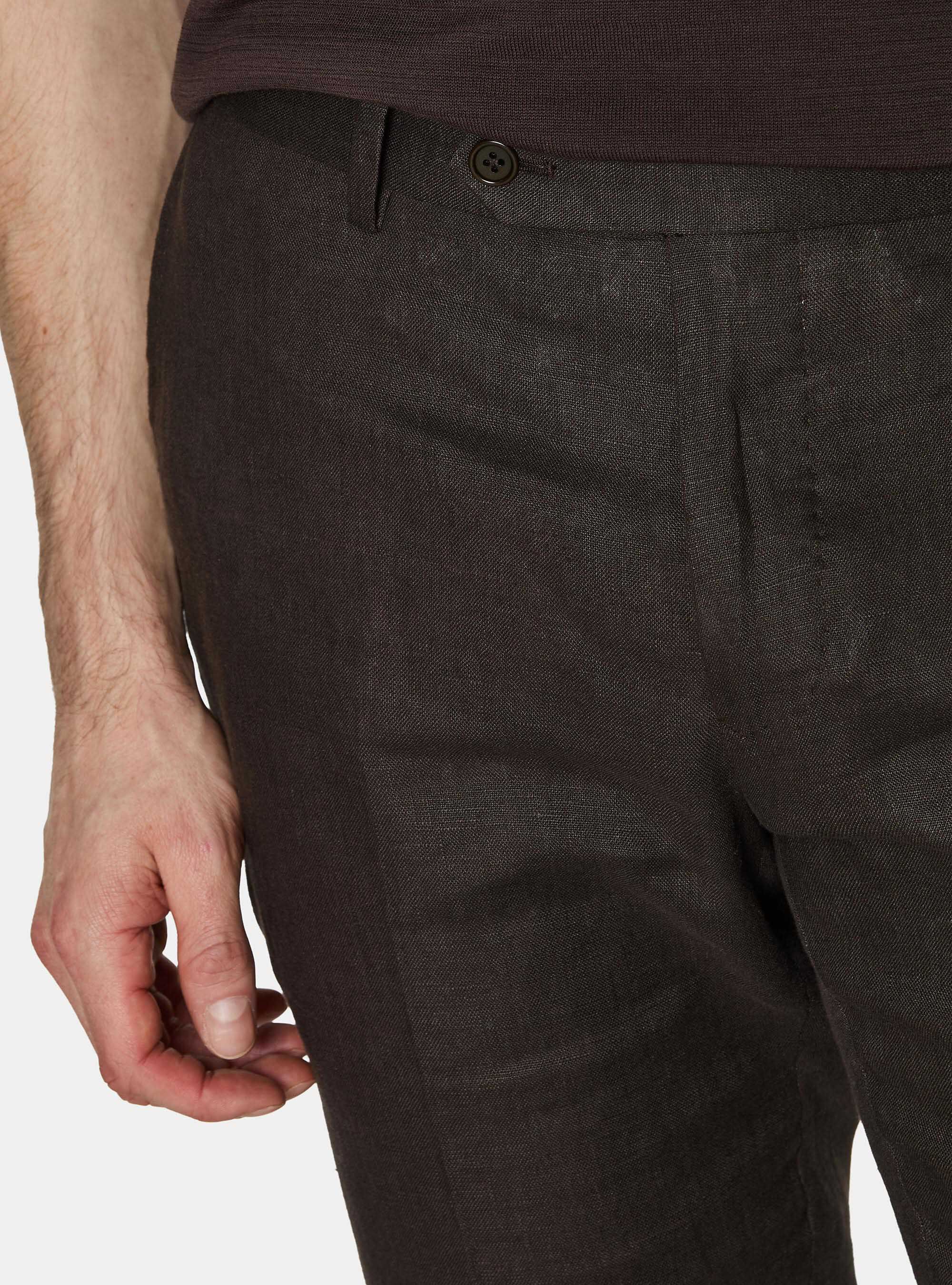 Pantalones de traje de lino puro, MARRON
