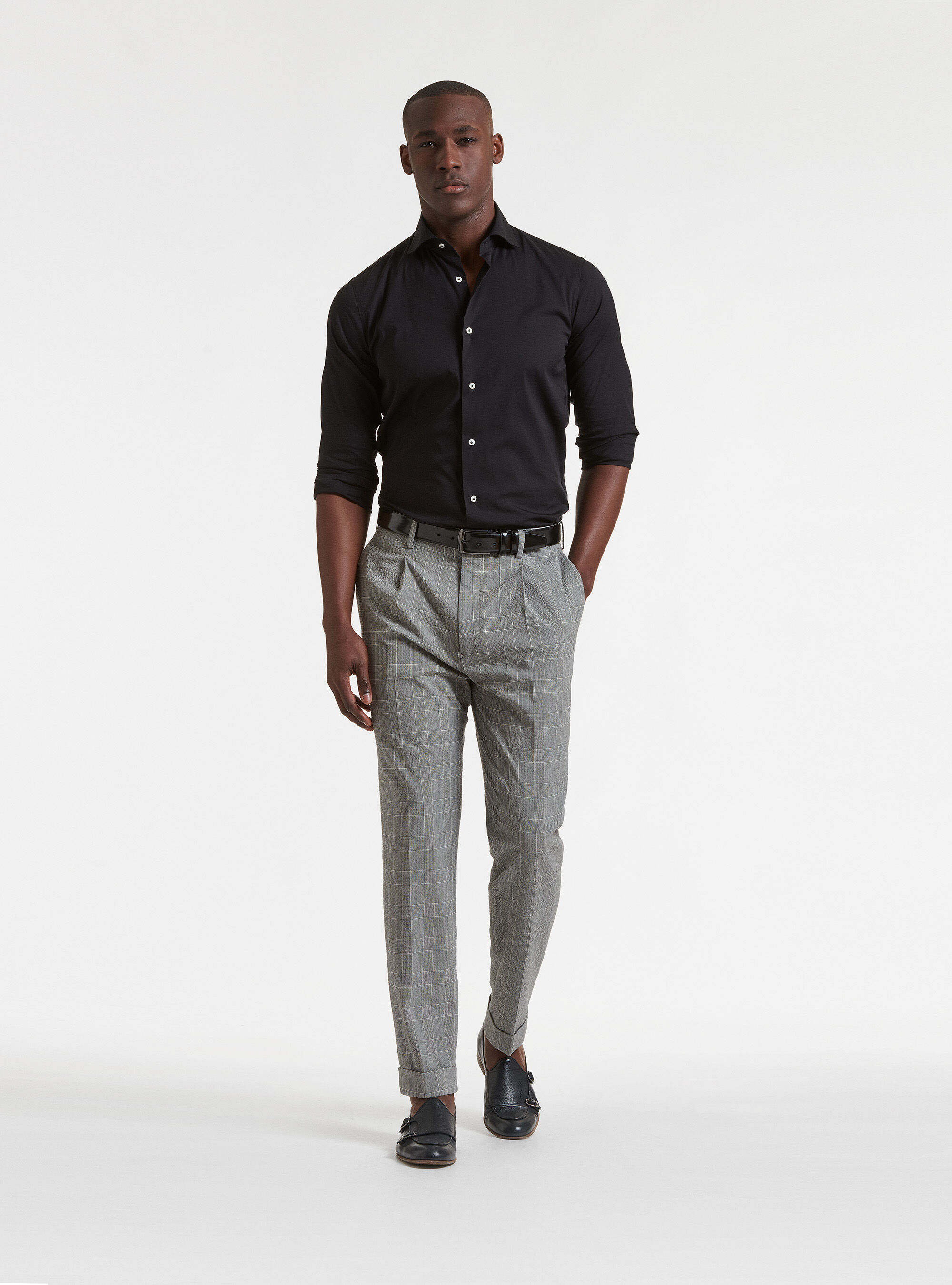 Camicia classica collo francese slim fit tessuto spigato