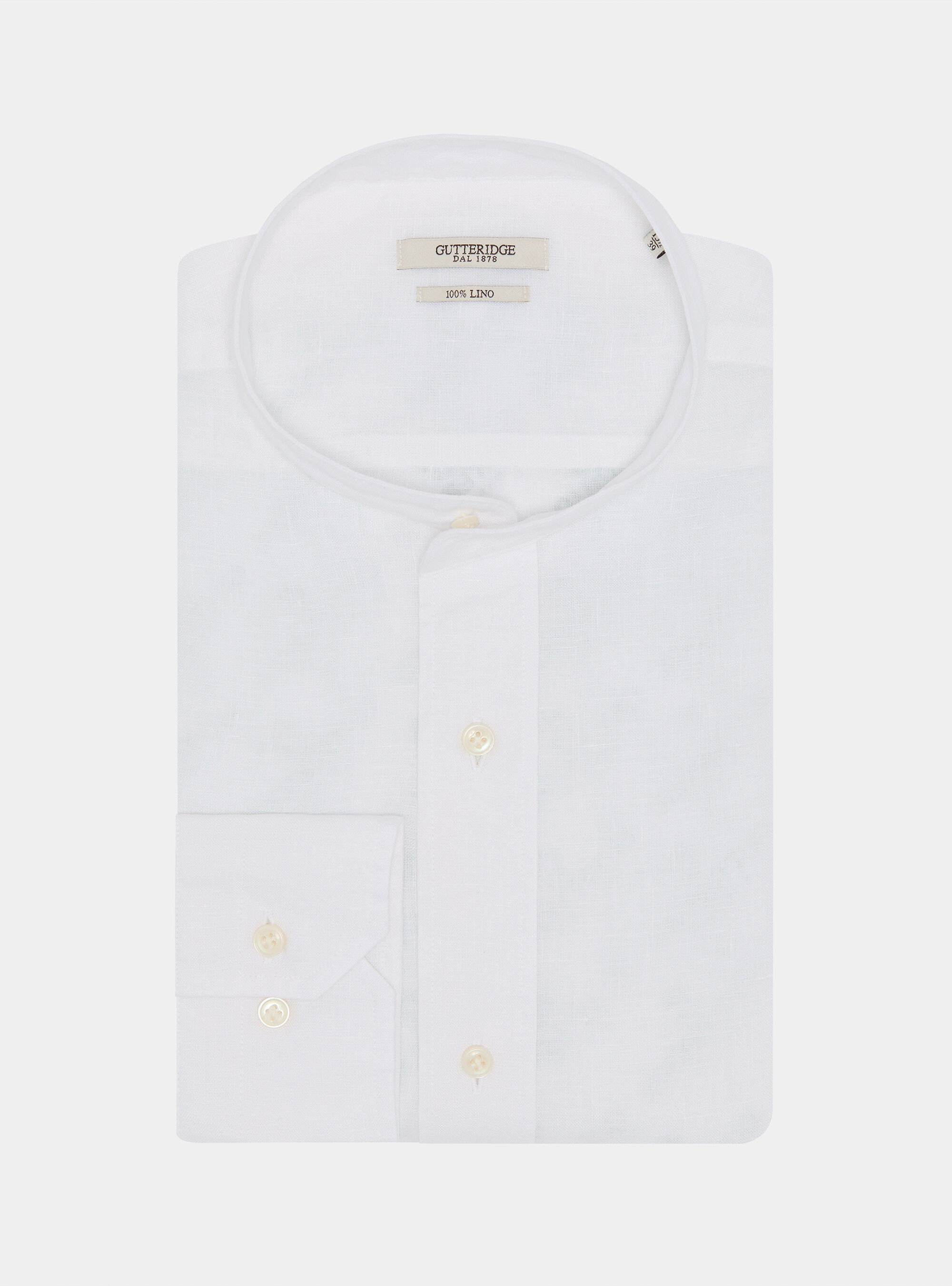 Camicia coreana in puro lino, BIANCO