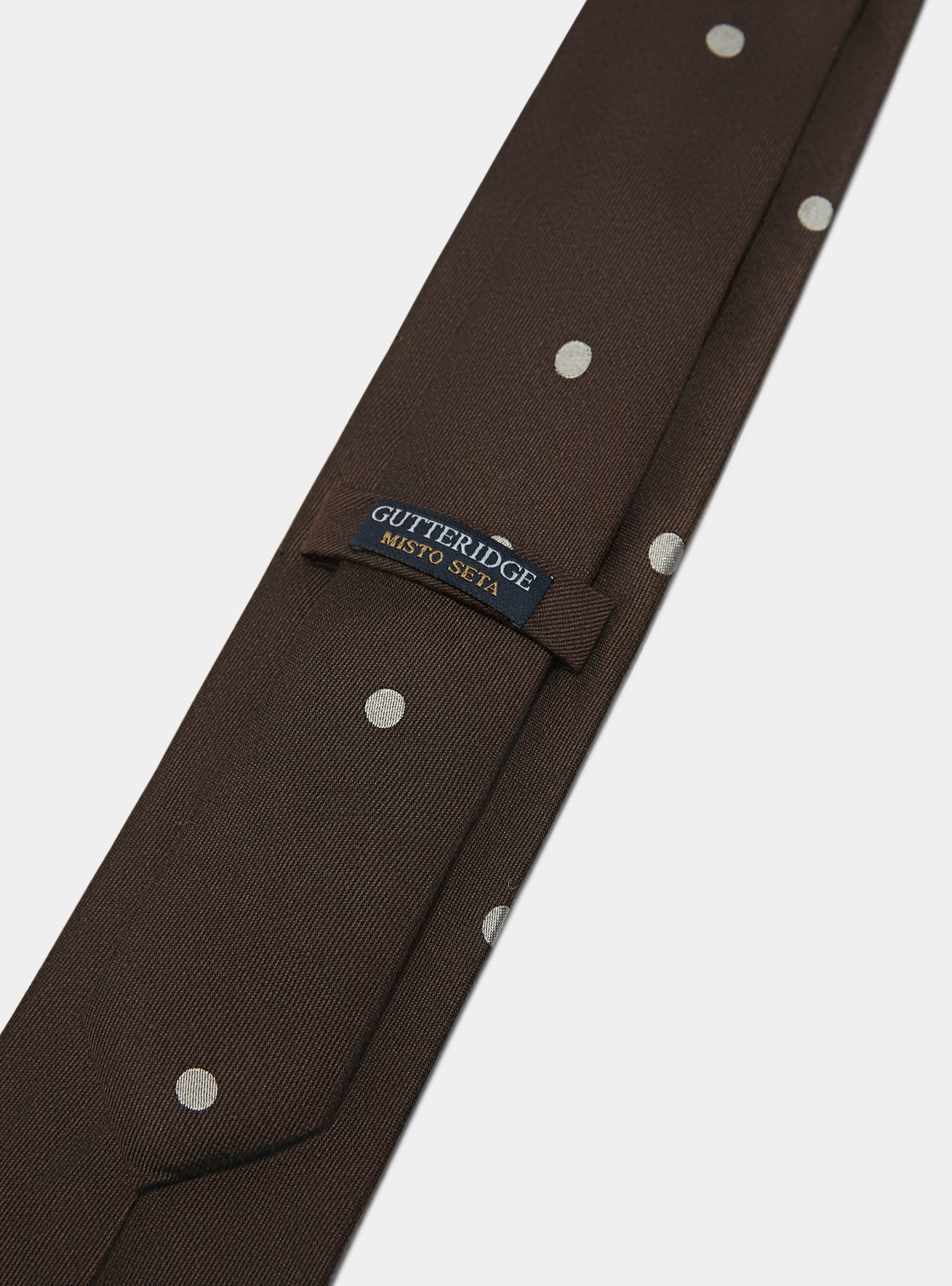 Macro polka dot silk and linen tie, BROWN
