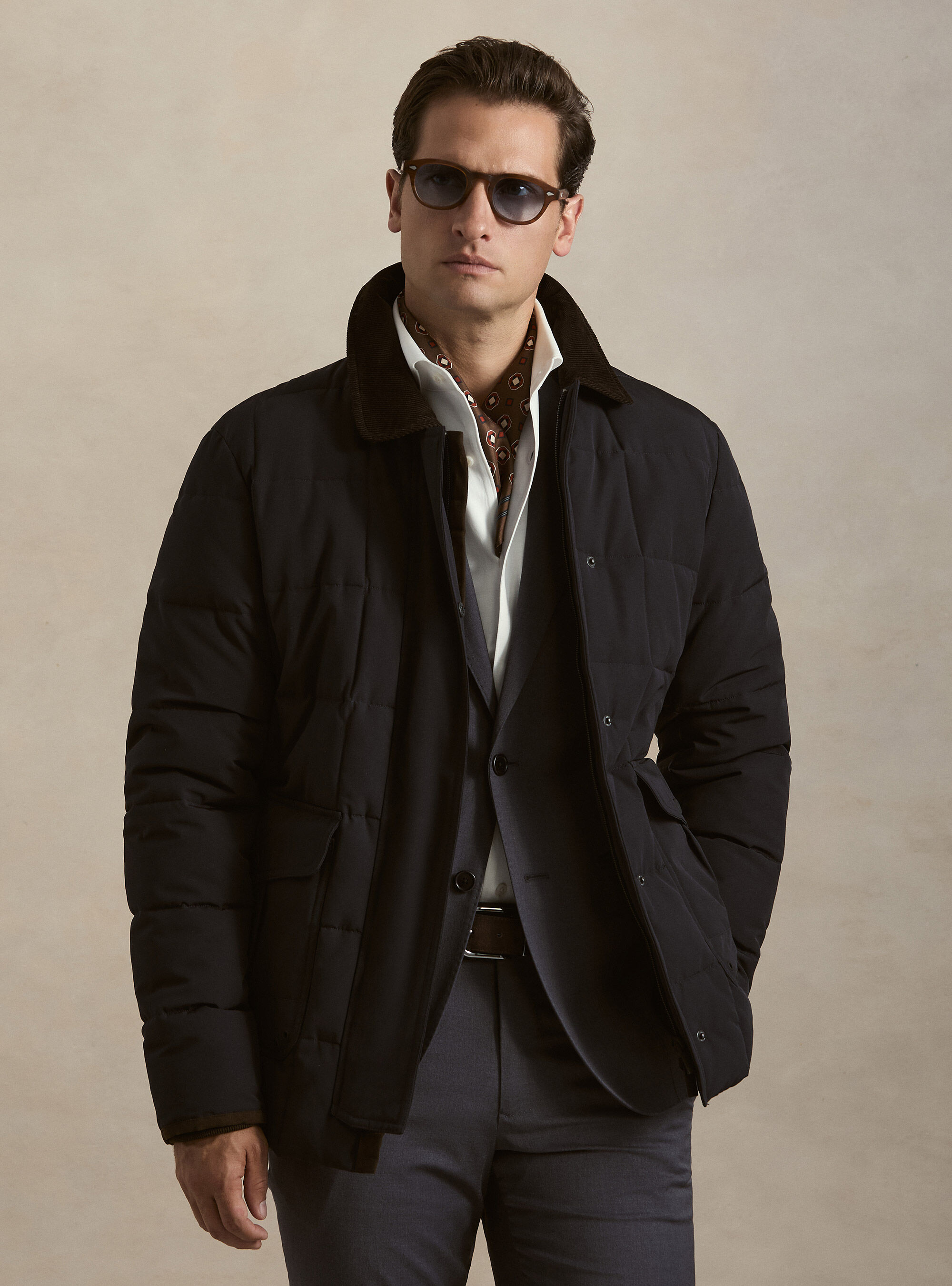 Giubbino classico trapuntato con collo camicia, BLU NAVY