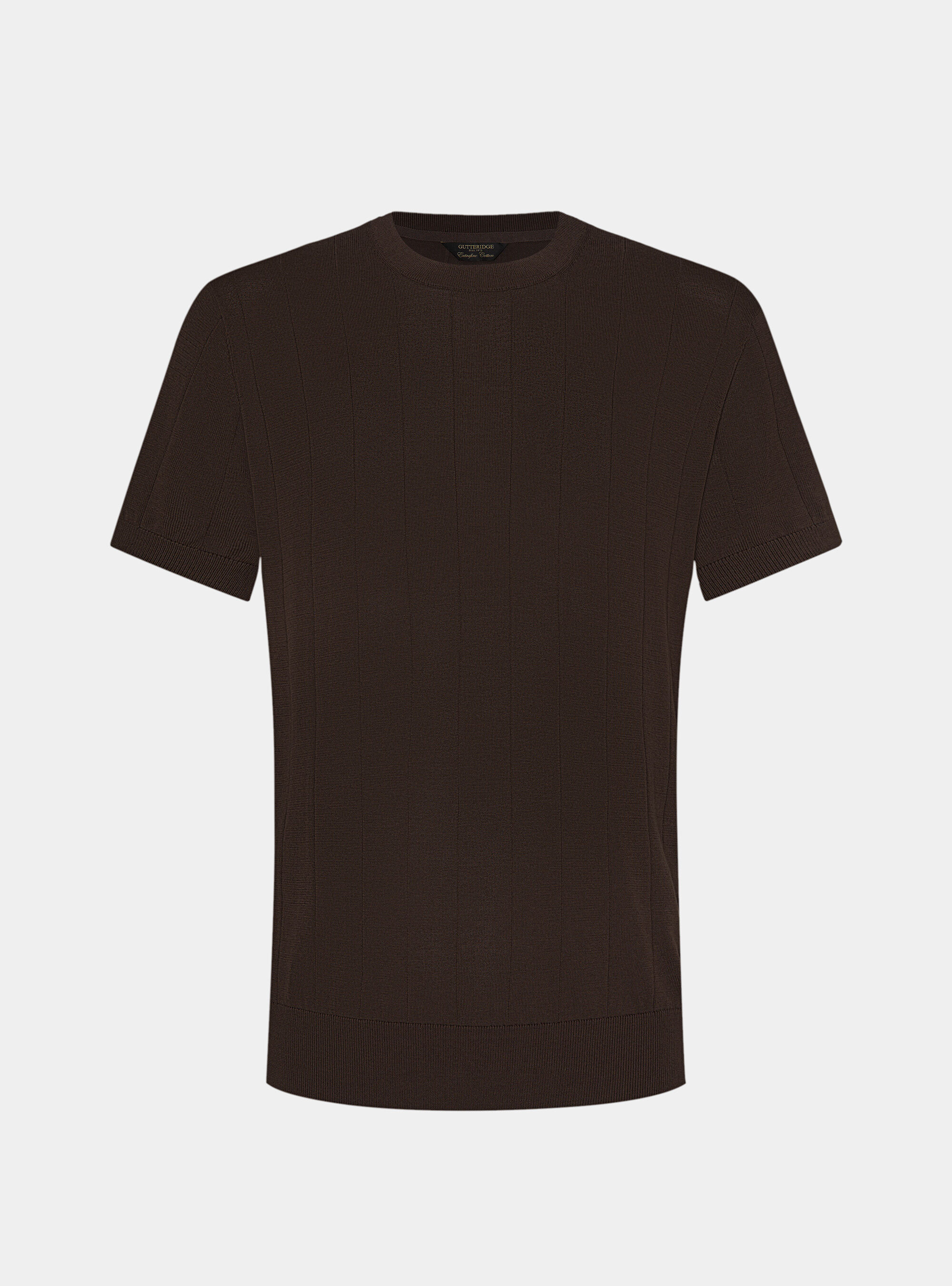 Maglia in puro cotone costa piatta, MARRONE