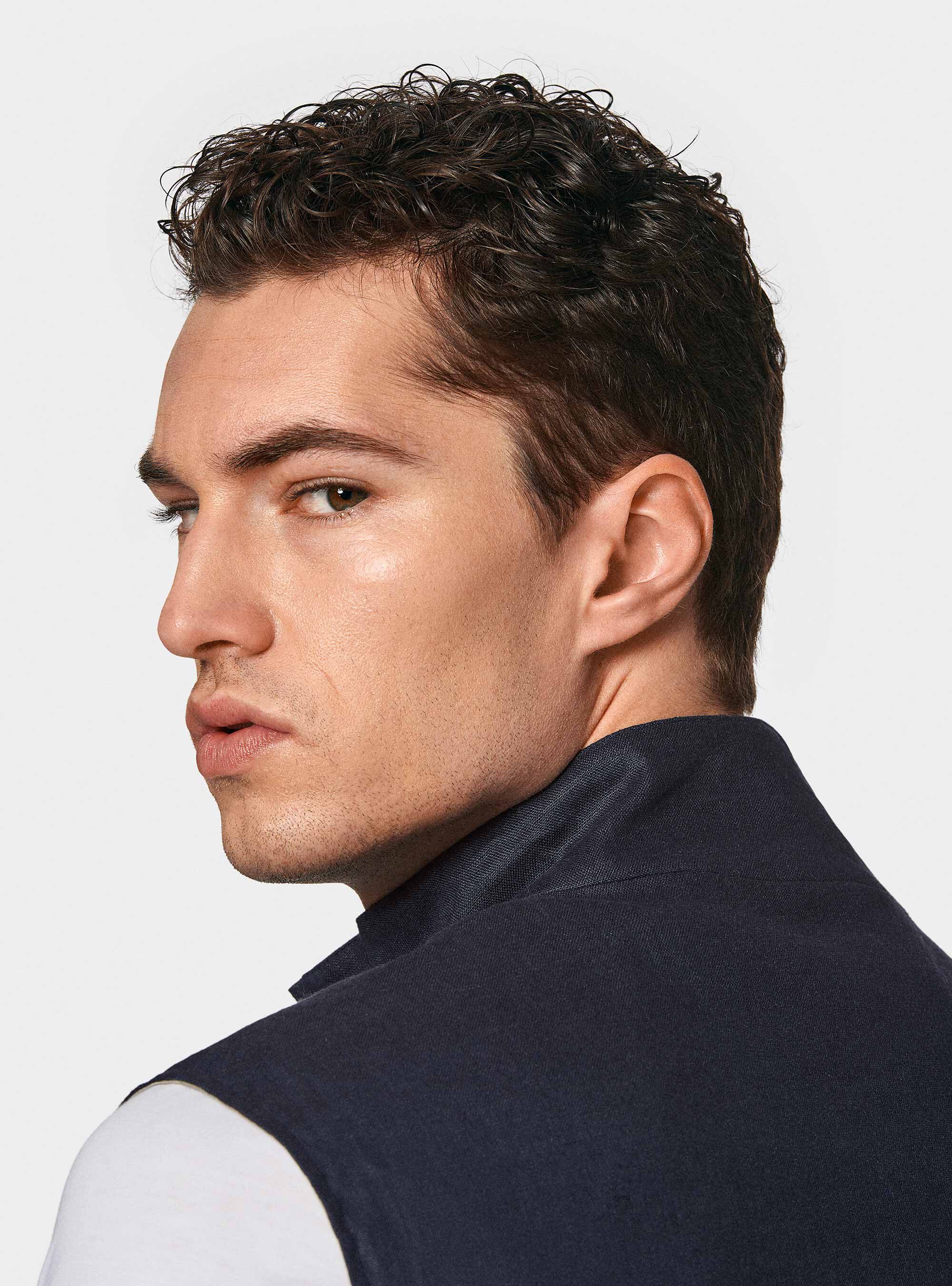 Reversible sleeveless in pure linen, NAVY BLUE